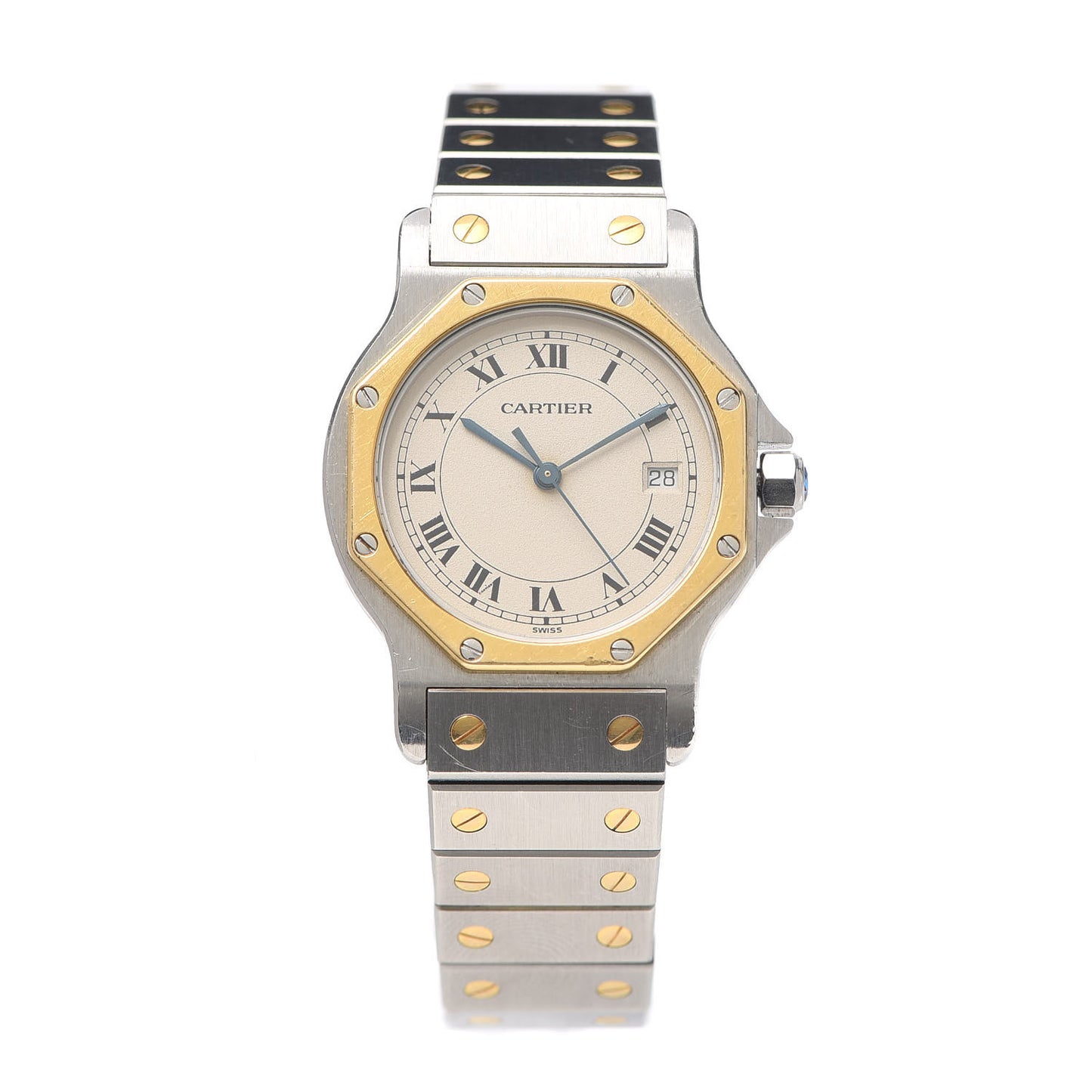 Stainless Steel 18K Yellow Gold 29mm Santos Octagon Quartz Watch