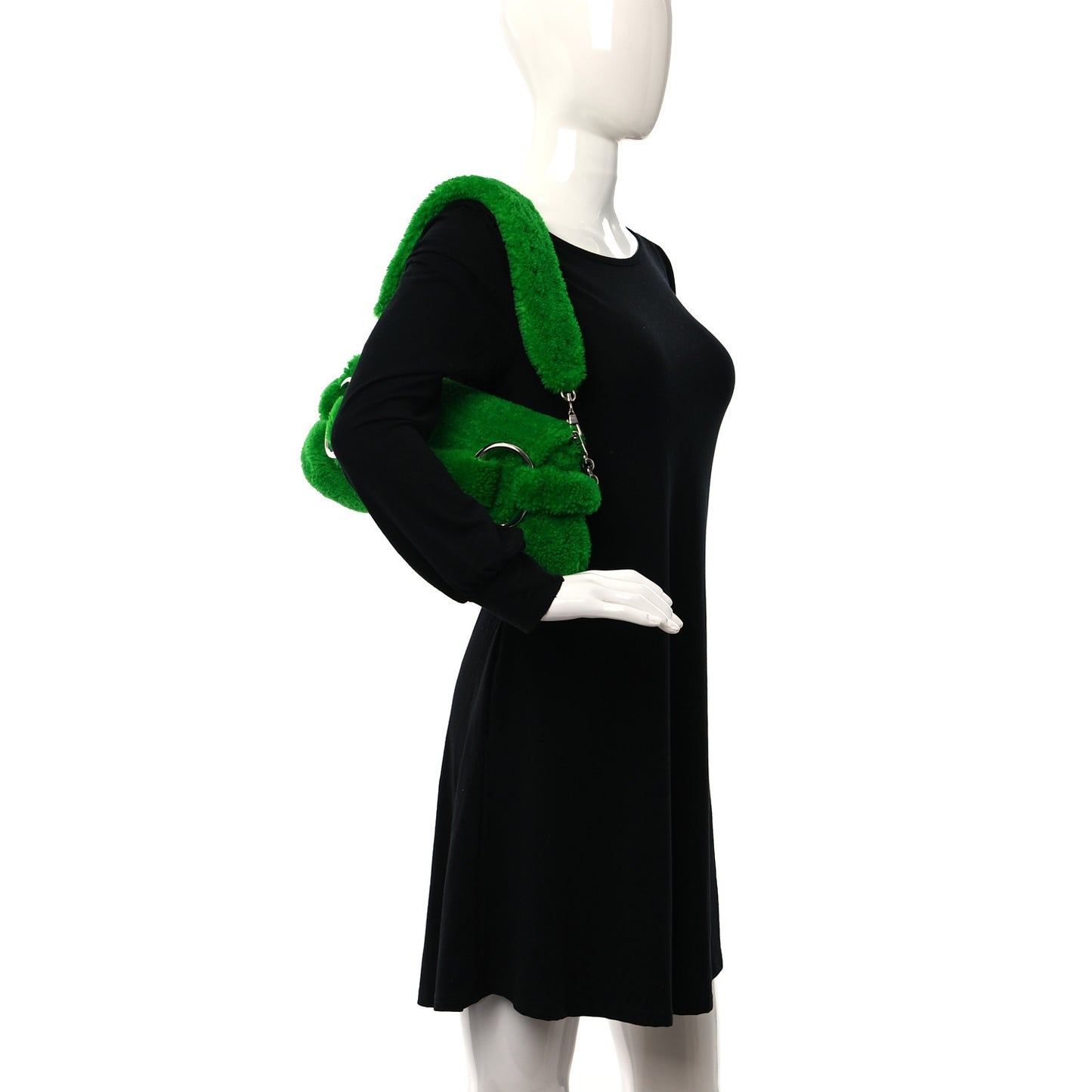 Merino Wool Medium Maxi Horsebit Chain Shoulder Bag Green
