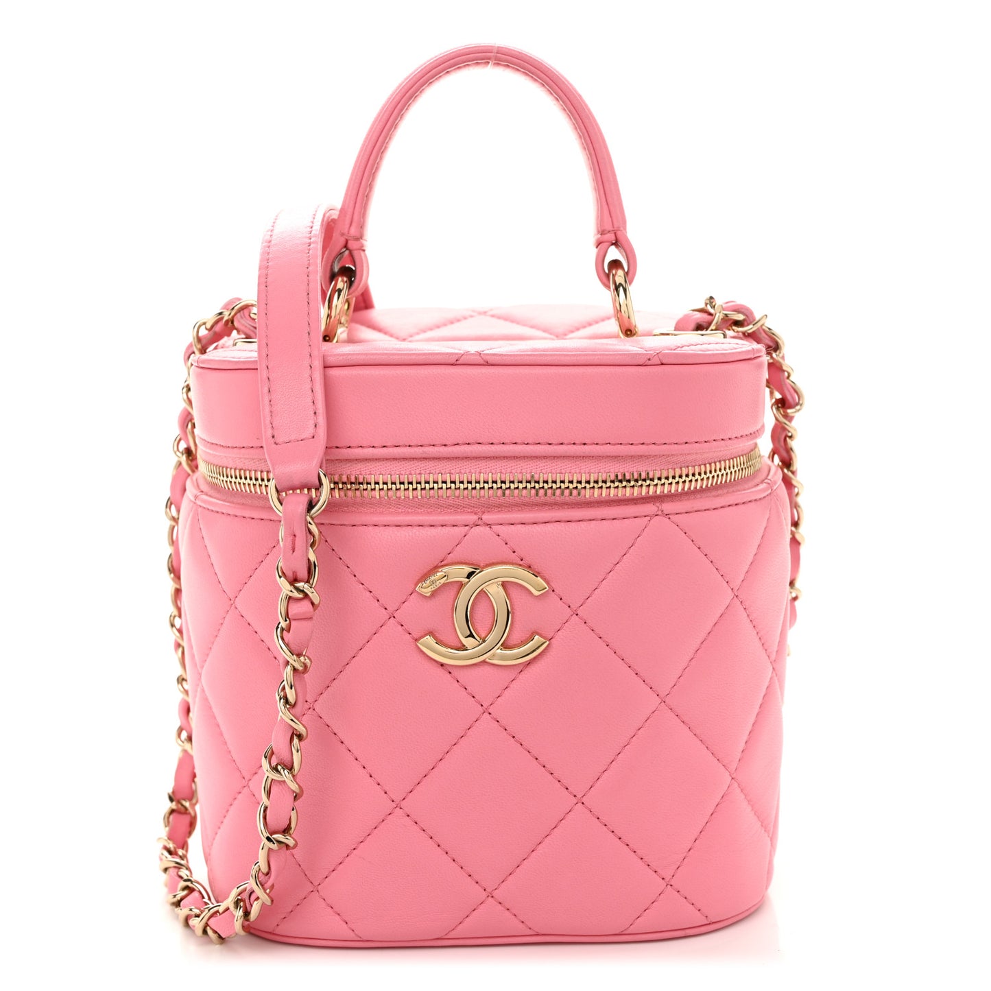 Lambskin Quilted Trendy Vanity Case Pink