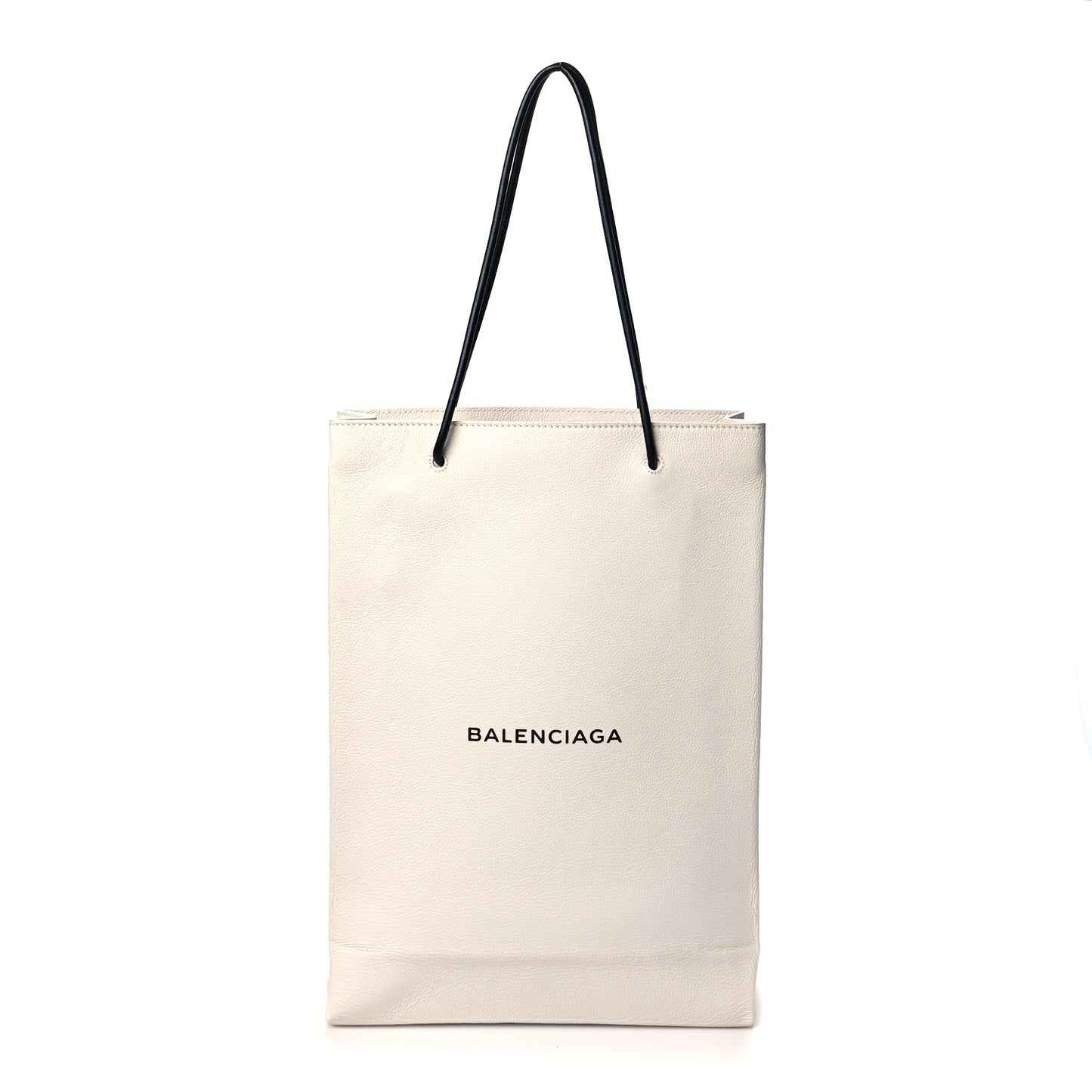 Calfskin Medium Logo North South Shopping Tote White