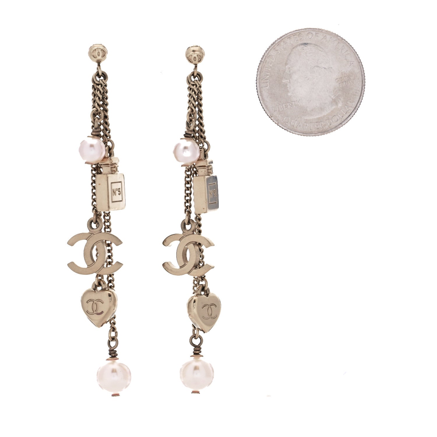 Chanel Pearl CC Charm Drop Earrings Gold 2 of 3