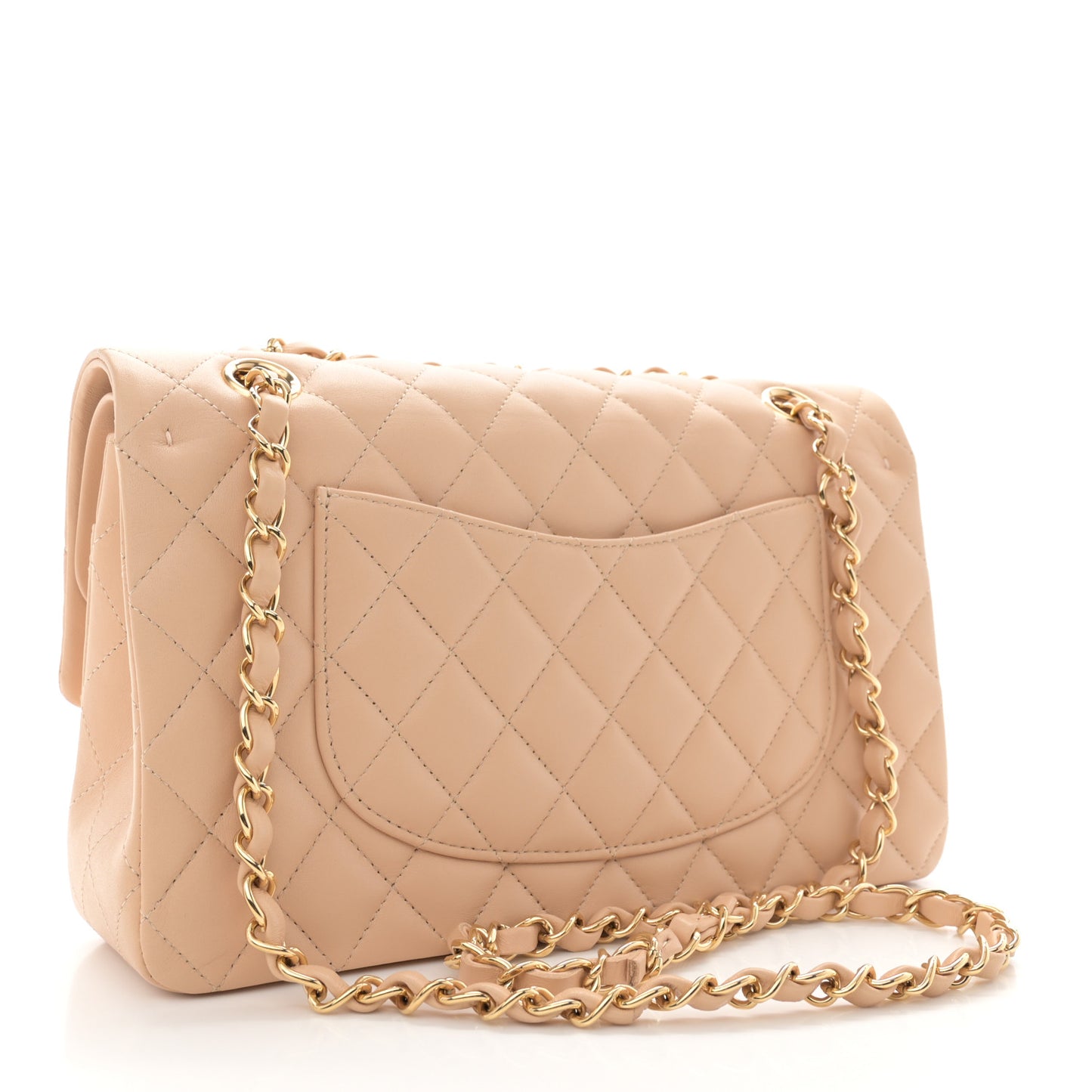 Lambskin Quilted Medium Double Flap Beige