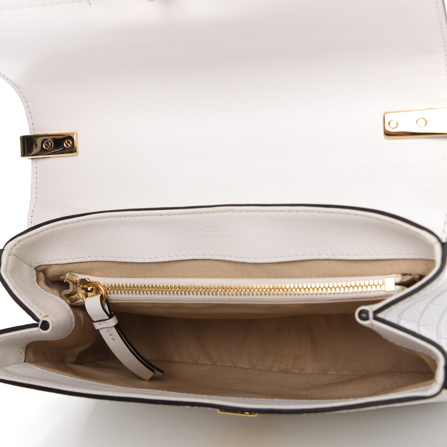 Calfskin Crocodile Embossed Small C Double Carry Brilliant White