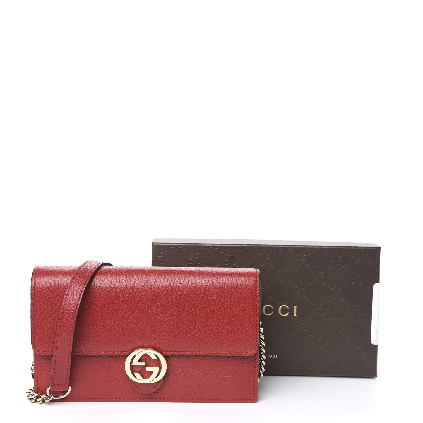 Dollar Calfskin Interlocking G Chain Wallet Red