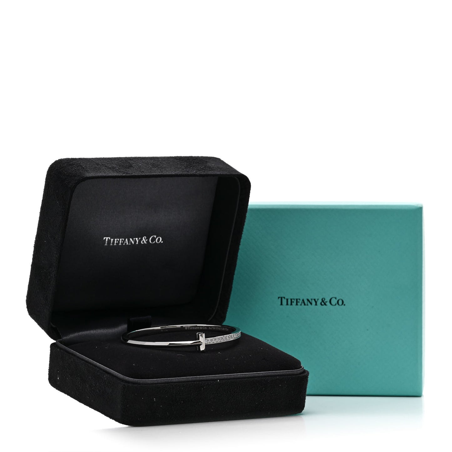 18K White Gold Diamond Narrow T1 Hinged Bangle Bracelet