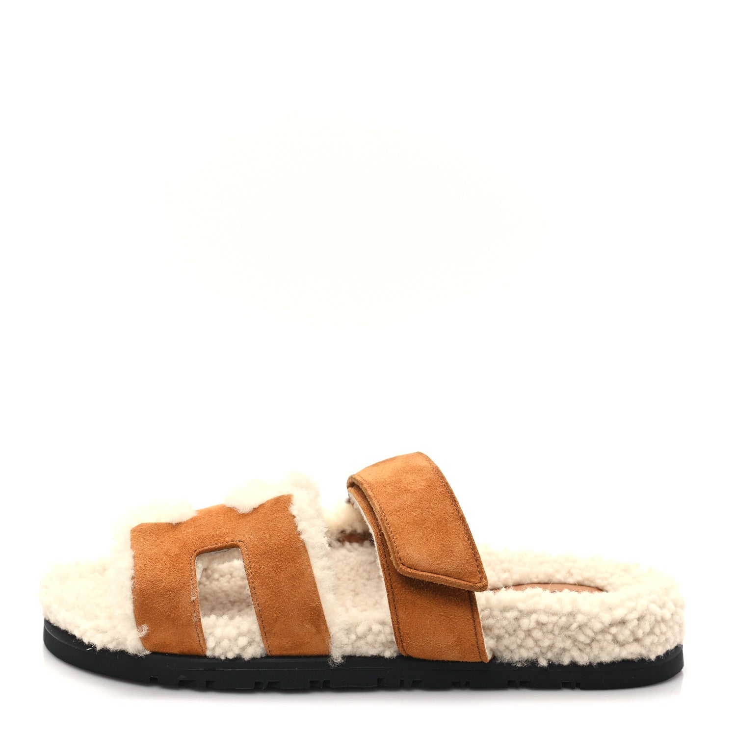 Hermes Suede Goatskin Woolskin Womens Chypre Sandals 37 Naturel Ecru 1 of 8