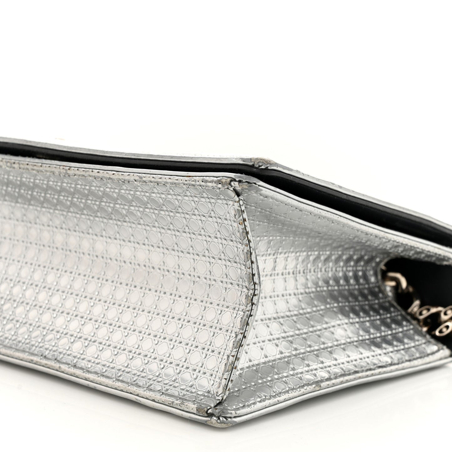 Metallic Patent Micro-Cannage Medium Diorama Flap Bag Silver