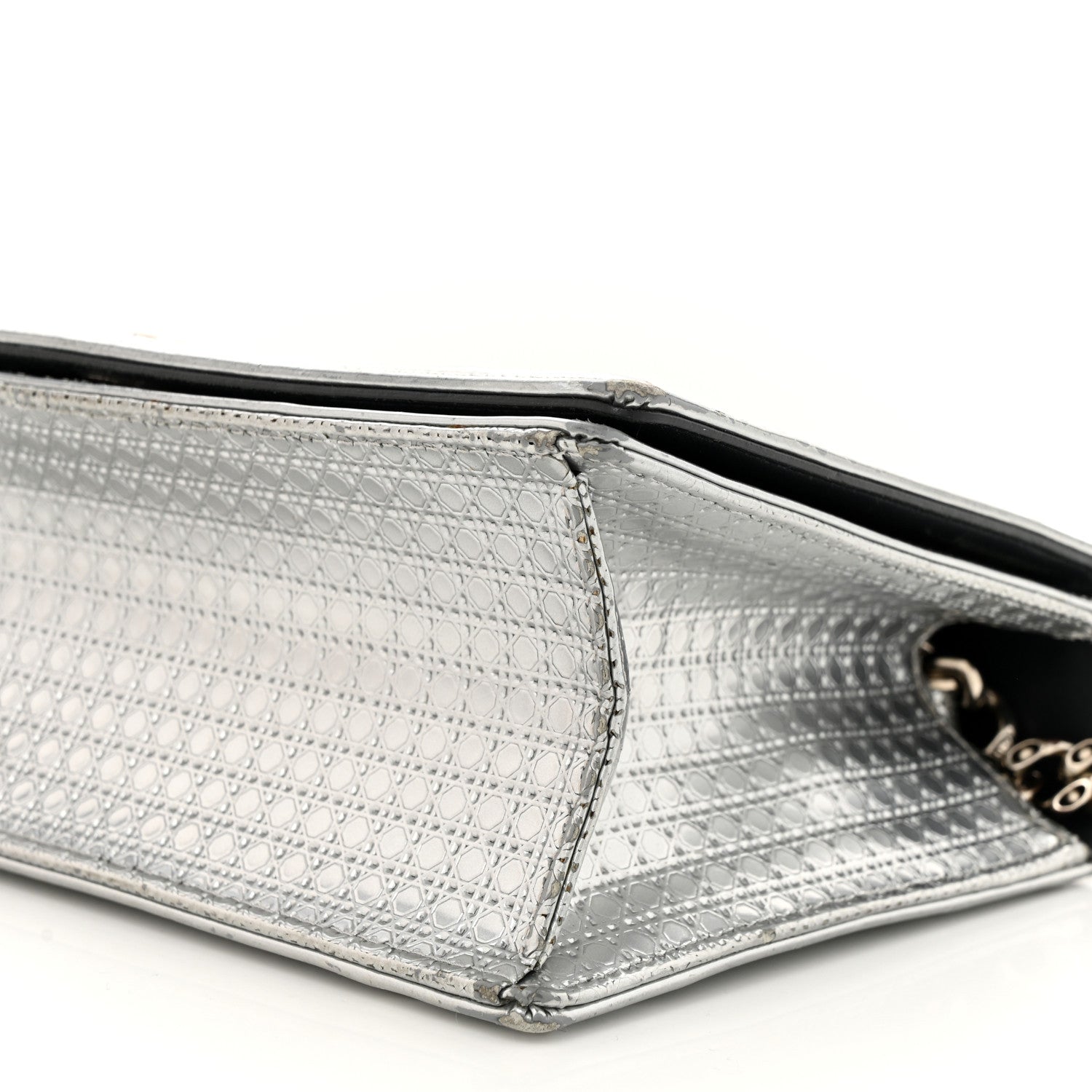 Christian Dior Metallic Patent Micro-Cannage Medium Diorama Flap Bag Silver 10 of 16