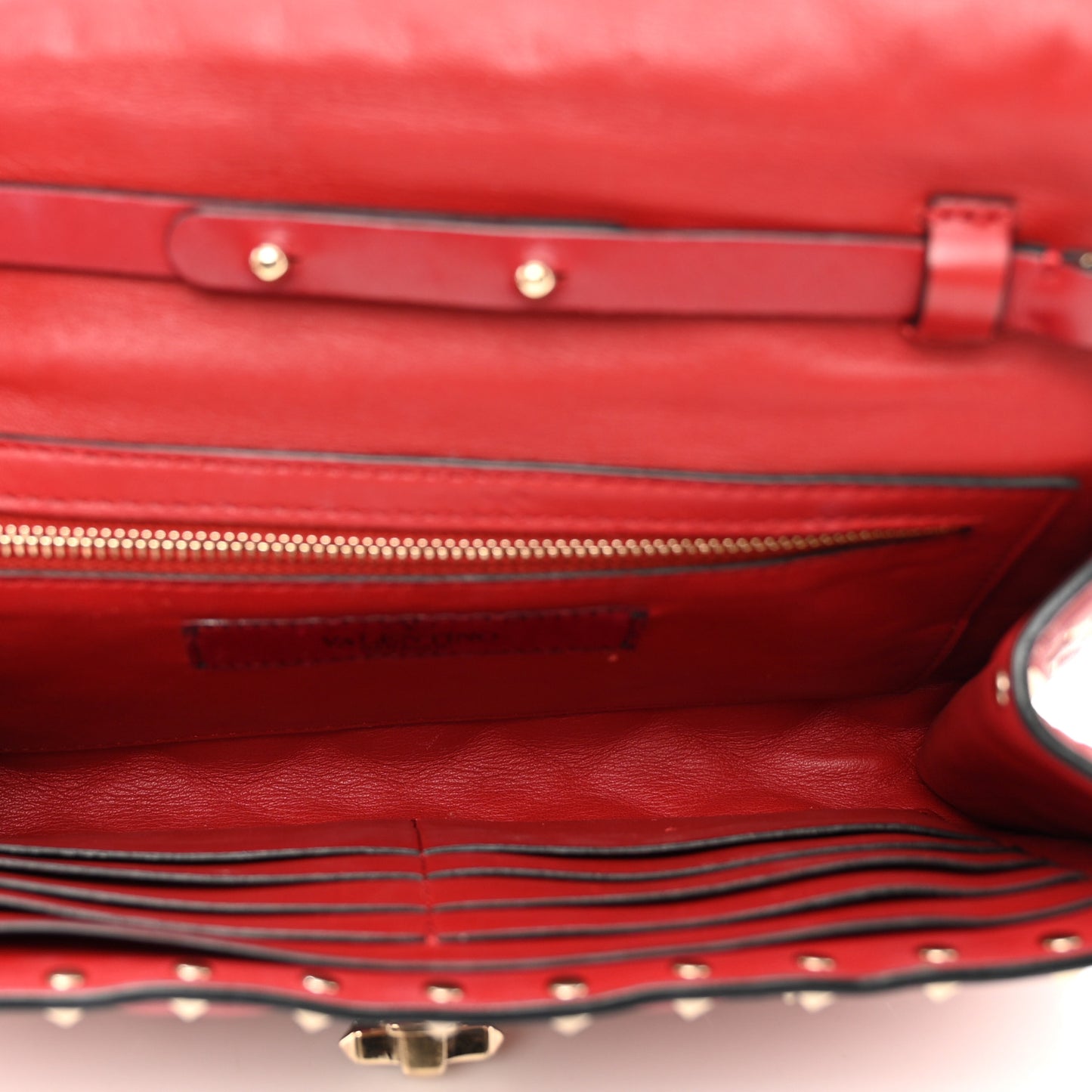 Lambskin Rockstud Spike Wallet on Chain Red