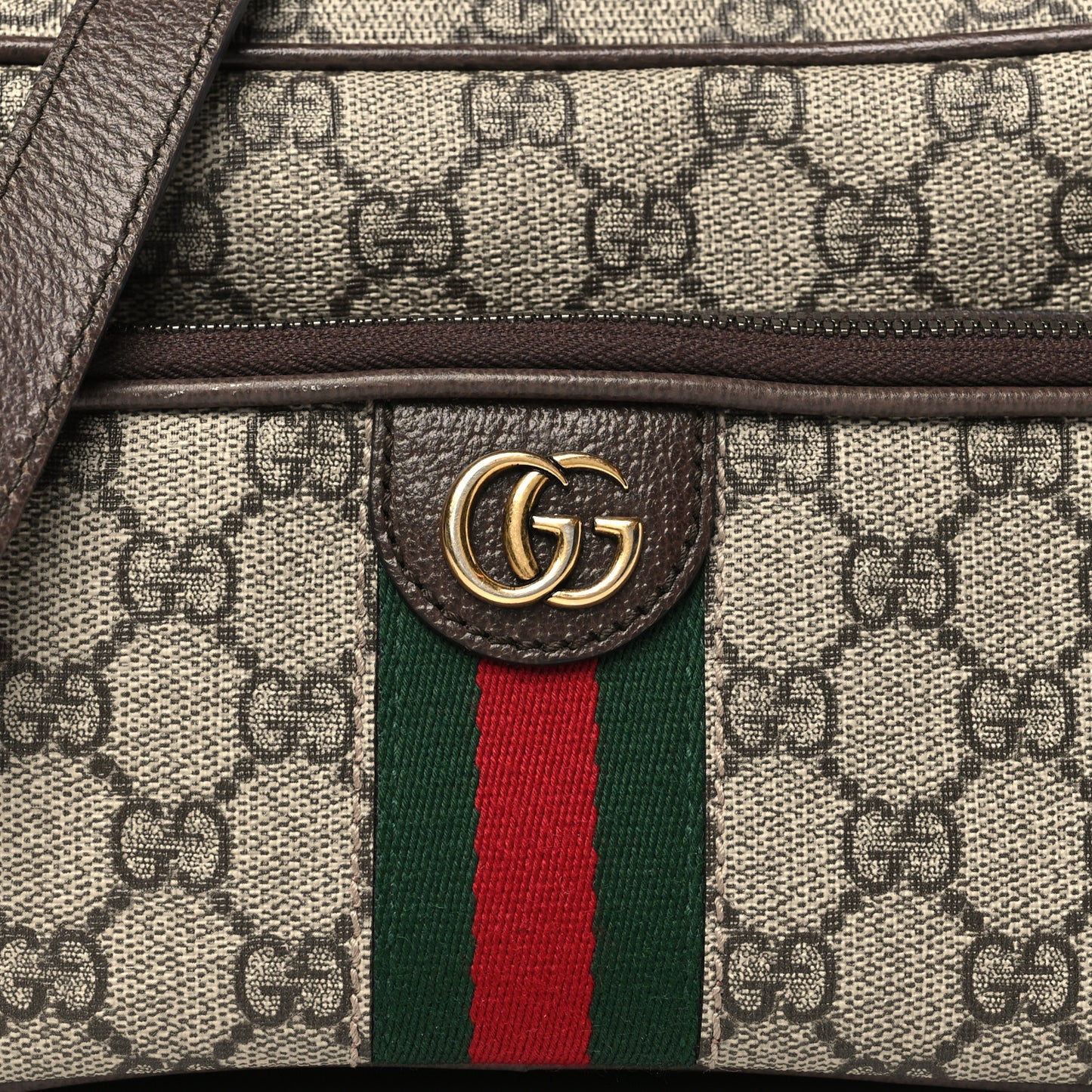GG Supreme Monogram Textured Dollar Calfskin Web Mini Ophidia Convertible Shoulder Bag Beige Ebony New Acero