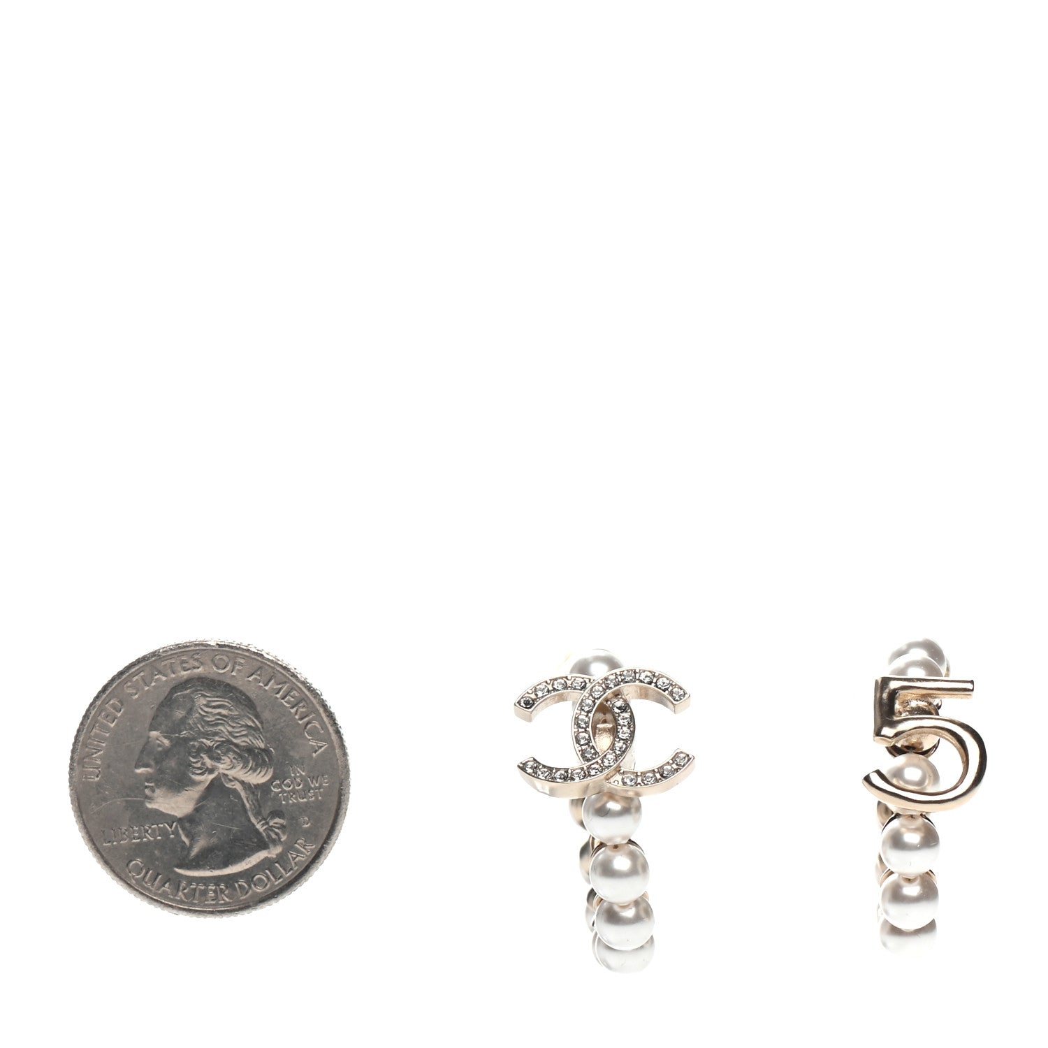 Chanel Crystal Pearl CC No 5 Hoop Drop Earring Gold 2 of 4