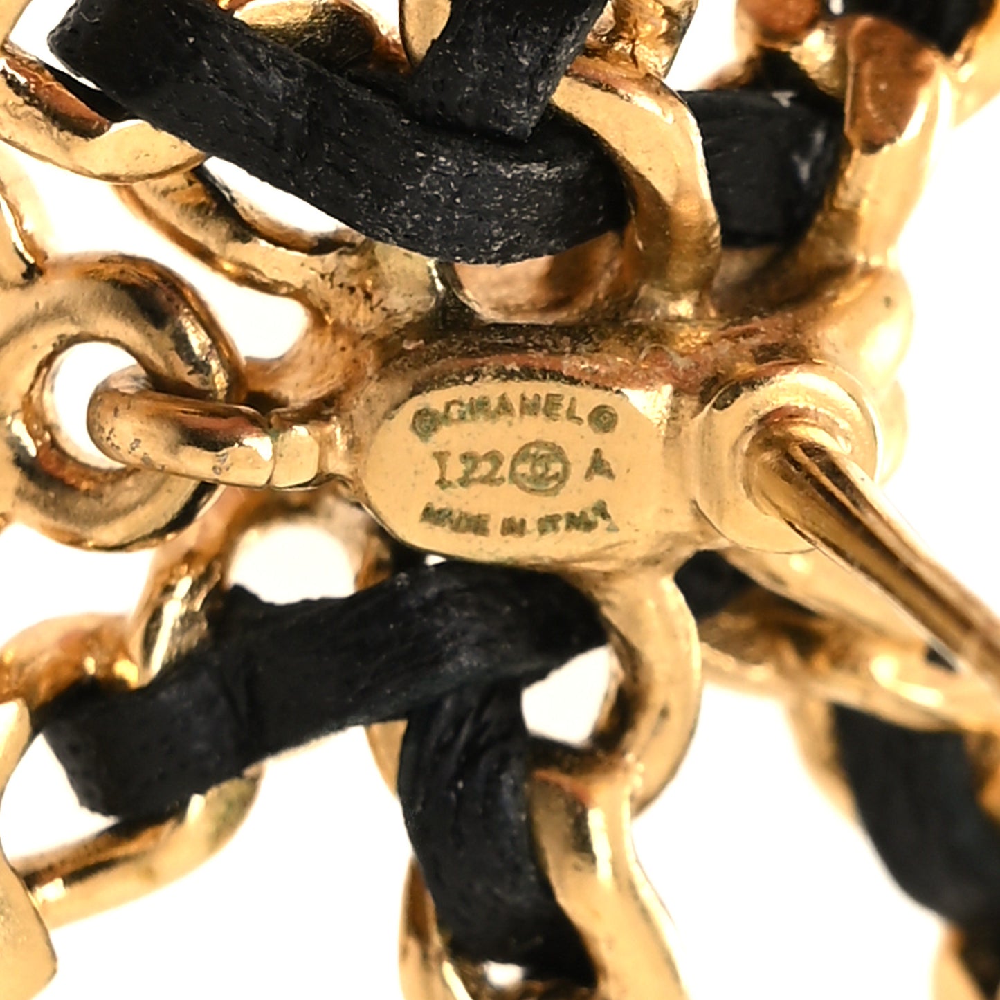 Lambskin Chain Bow Stud Earrings Black Gold