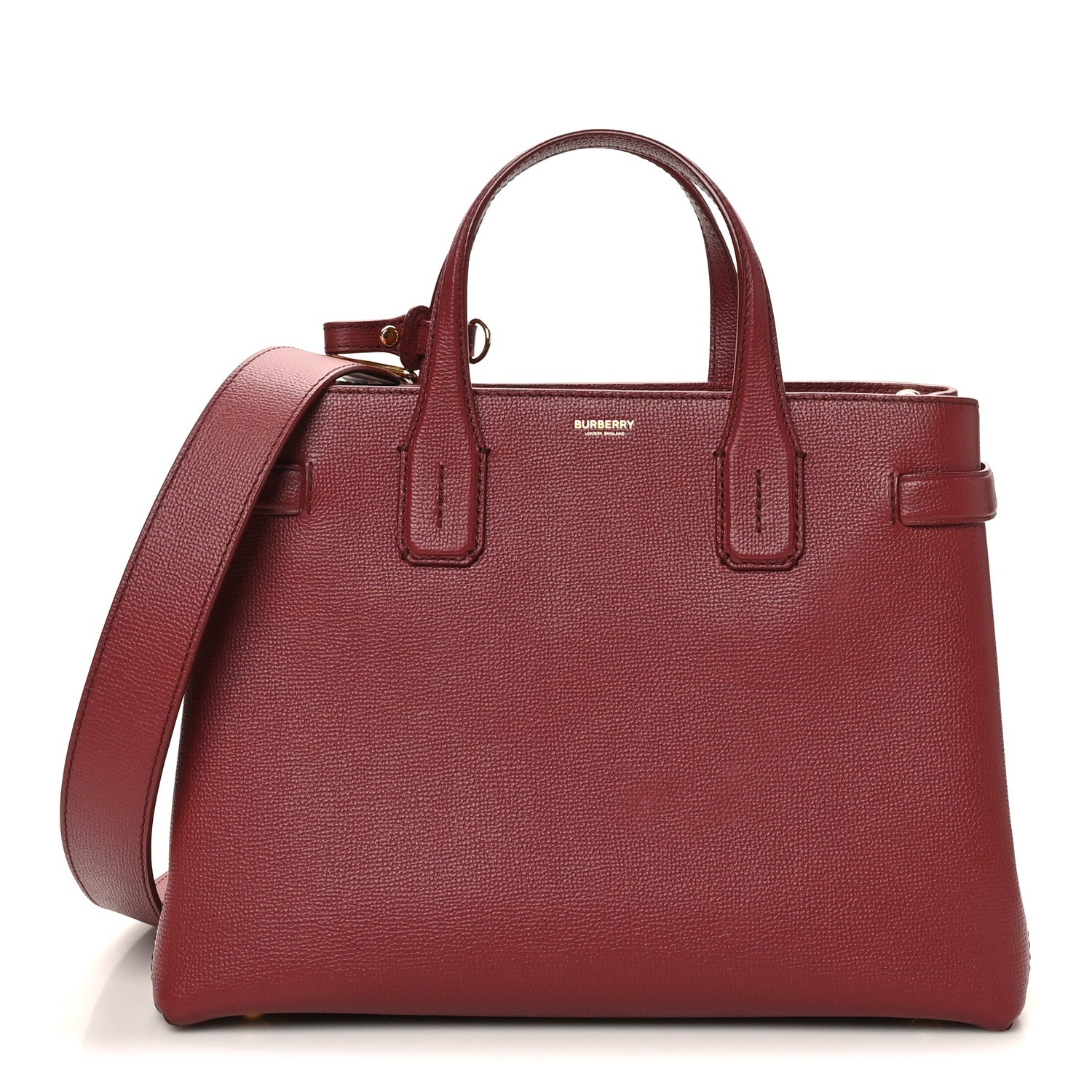 Burberry Grainy Calfskin House Check Medium Banner Tote Crimson