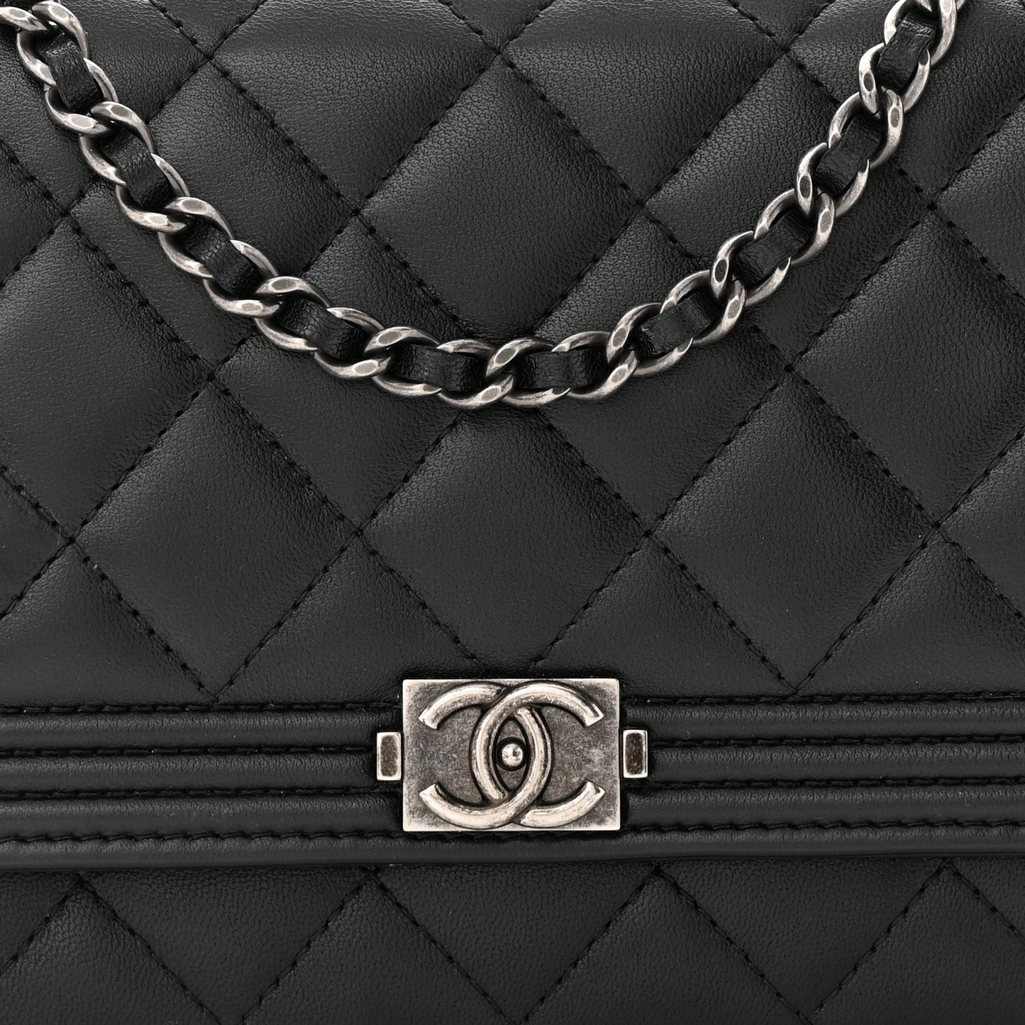 Lambskin Quilted Boy Wallet On Chain WOC Black