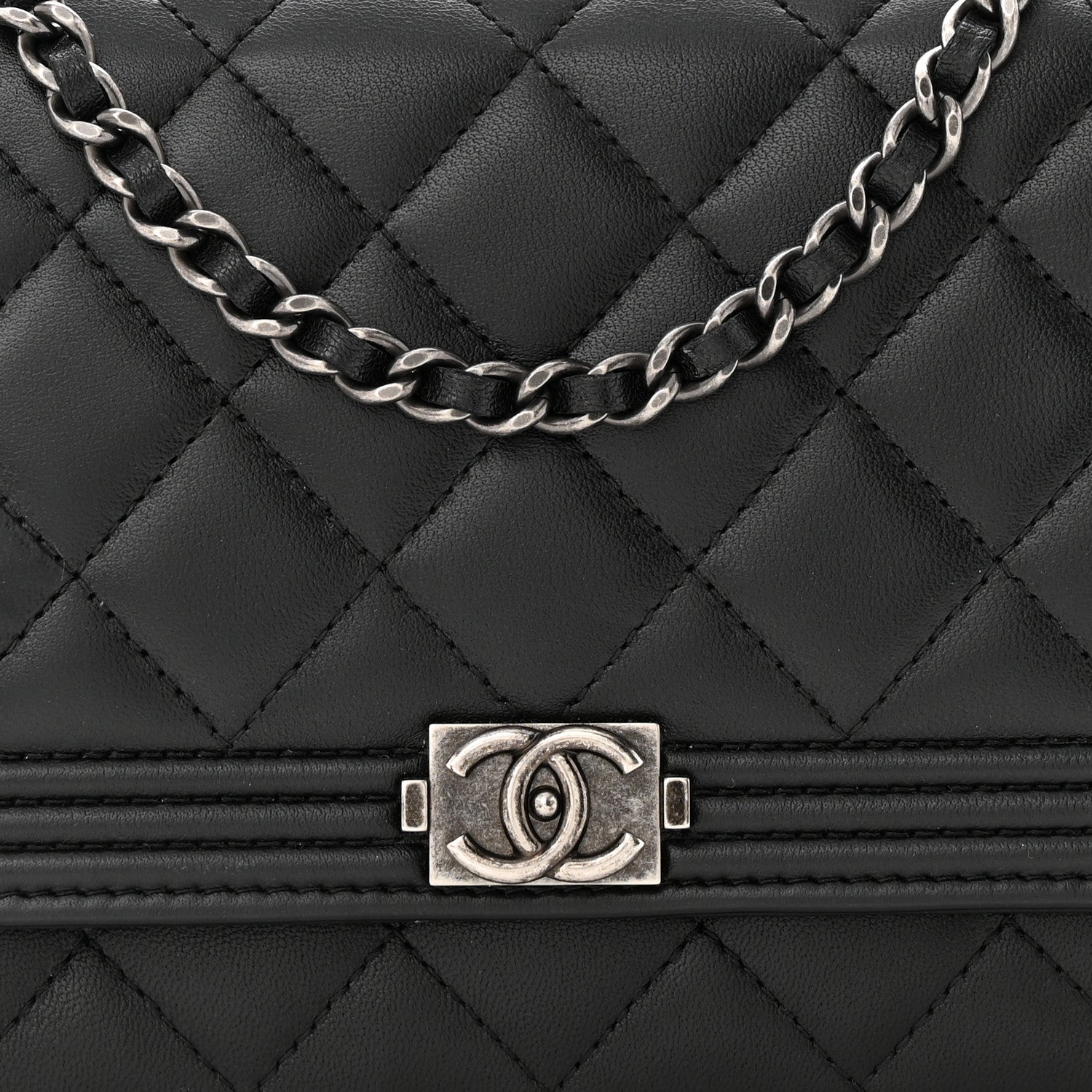 Chanel Lambskin Quilted Boy Wallet On Chain WOC Black 9 of 12