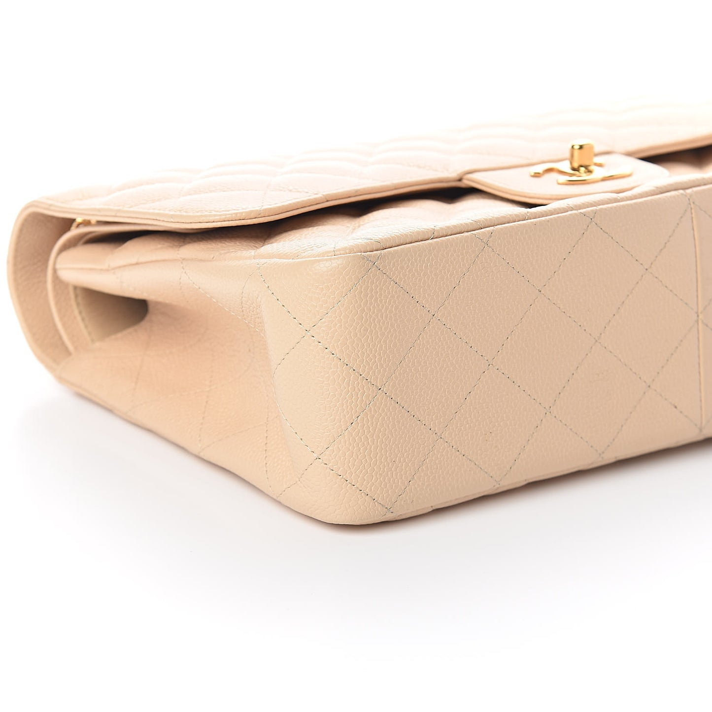 Caviar Quilted Jumbo Double Flap Beige Clair