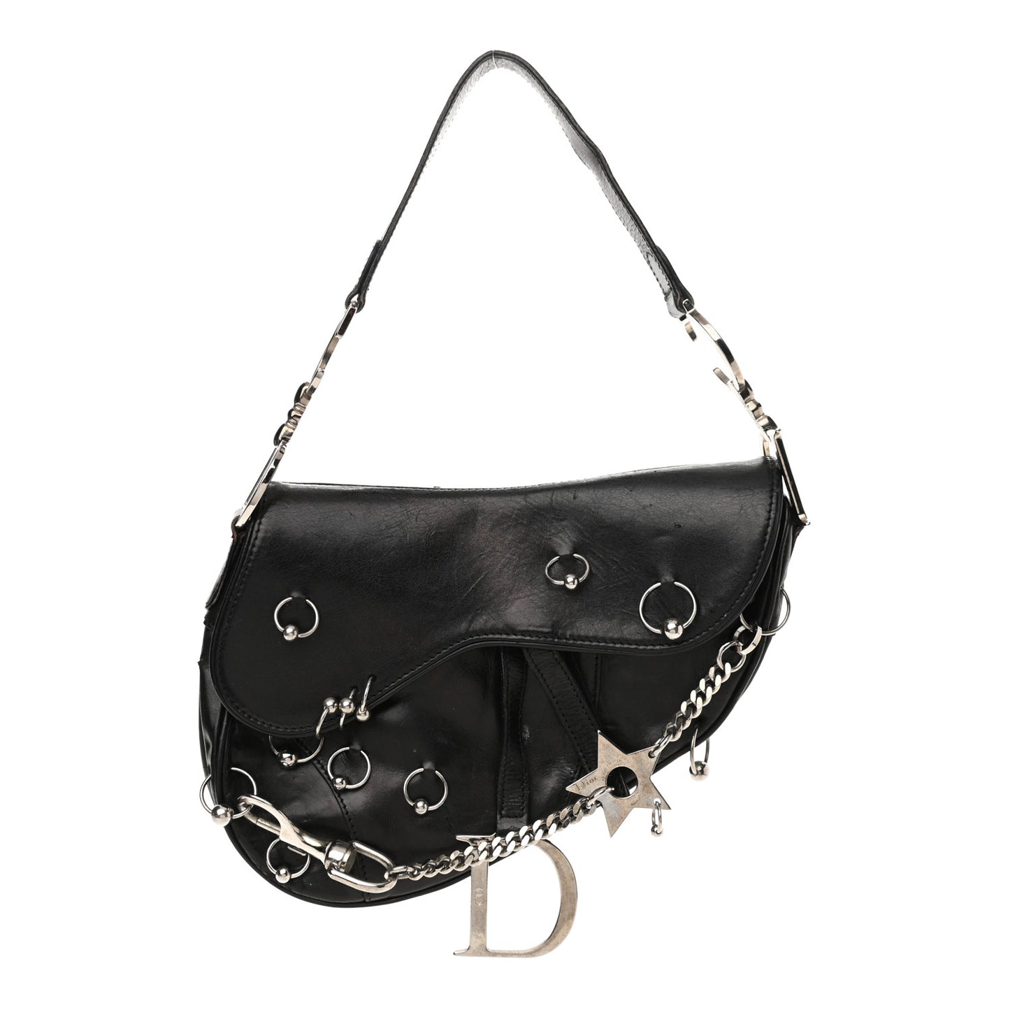 Calfskin Hardcore Pierced Saddle Bag Black