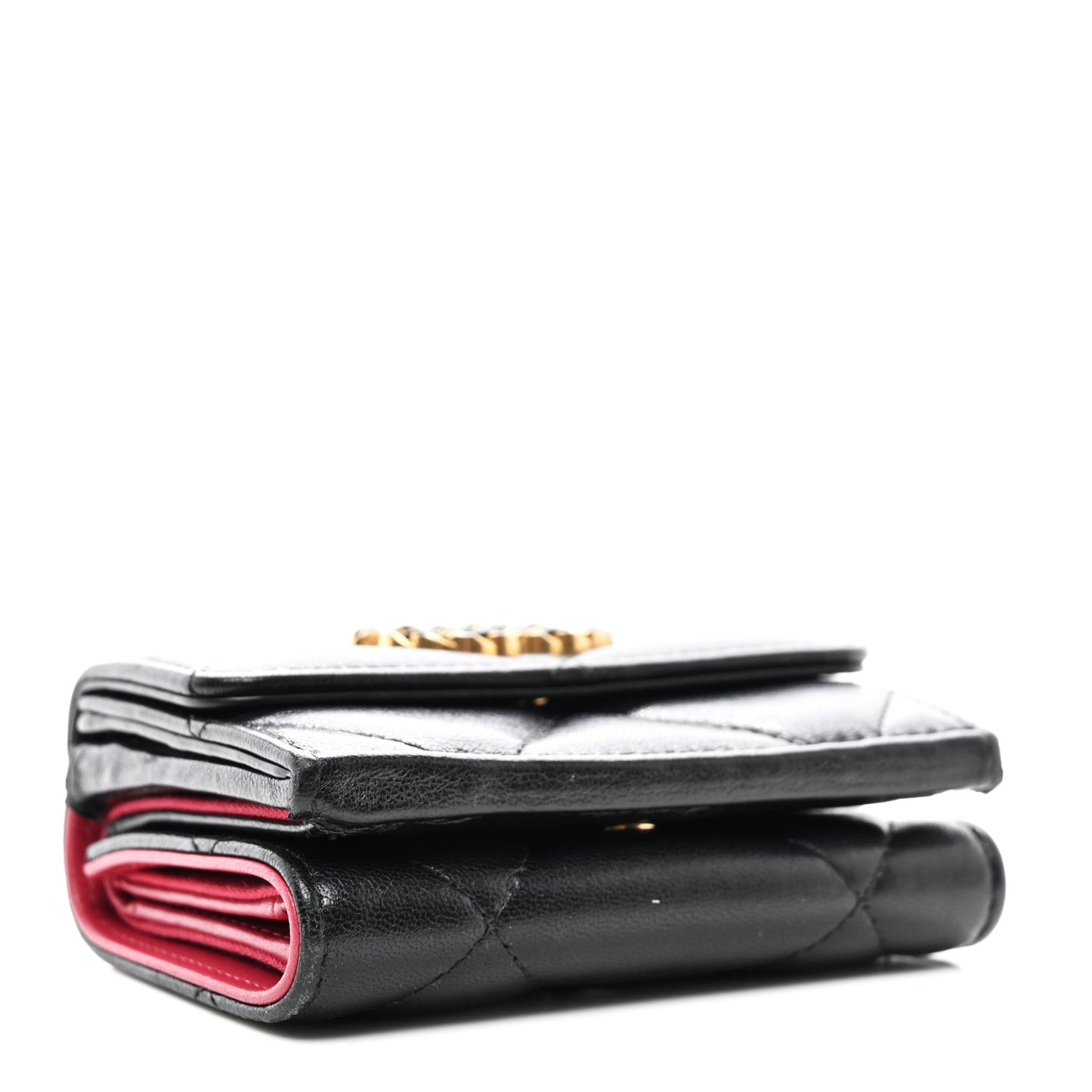 Lambskin Quilted Chanel 19 Flap Card Holder Black