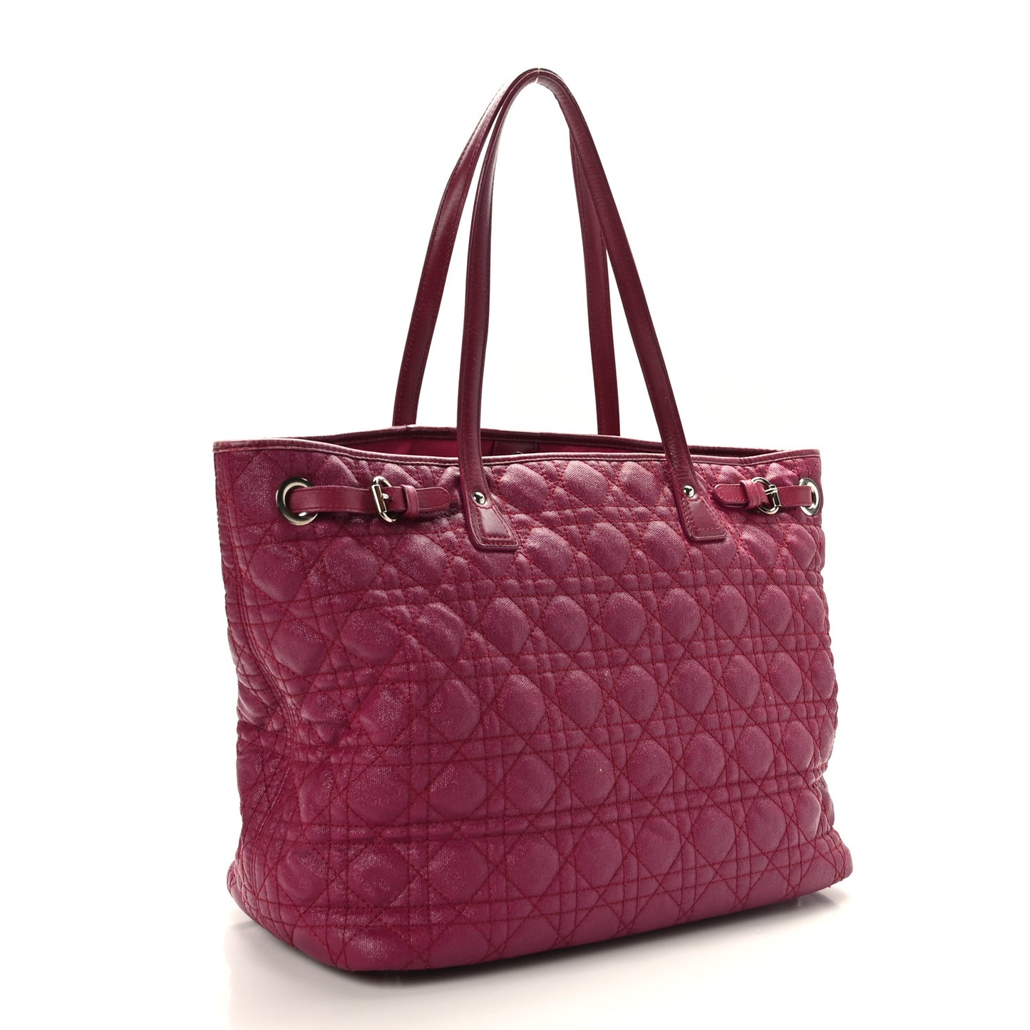 Coated Canvas Cannage Medium Panarea Tote Raspberry