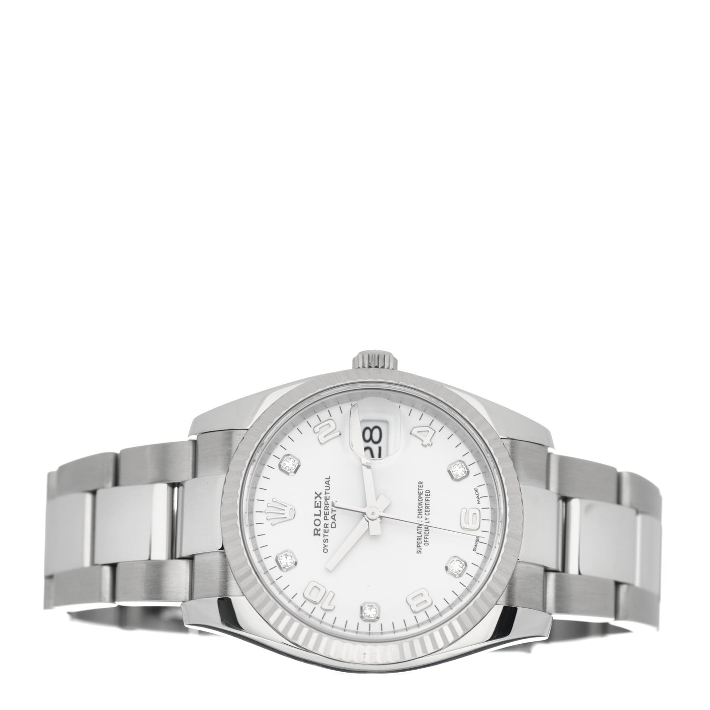 Stainless Steel 18K White Gold Diamond 34mm Oyster Perpetual Date Watch White 115234
