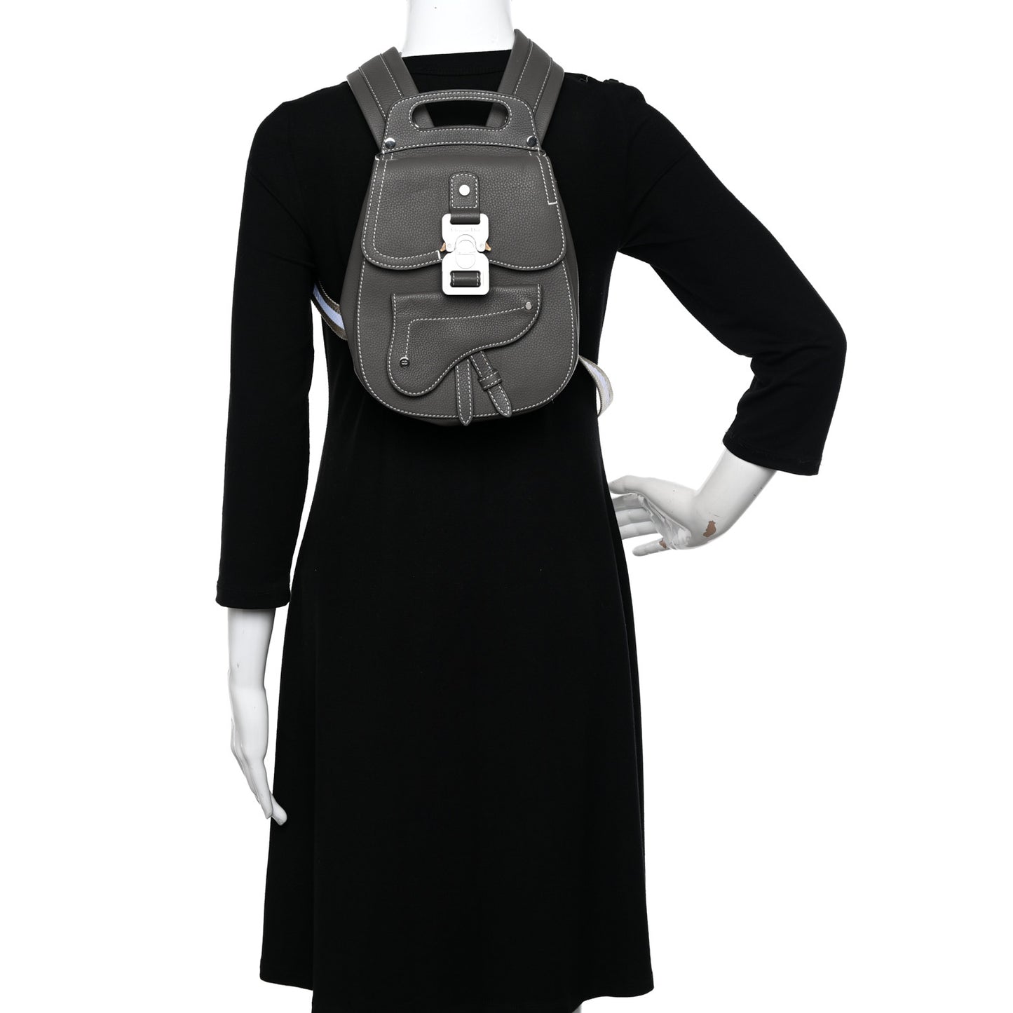Grained Calfskin Mini Saddle Backpack Grey