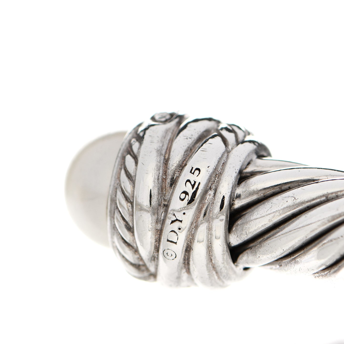 Sterling Silver Diamond Pearl 7mm Crossover Bracelet