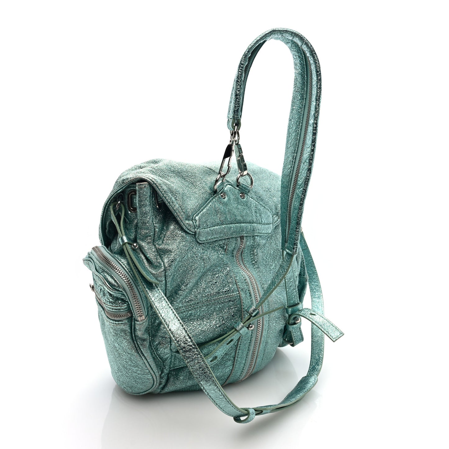 Metallic Calfskin Marti Backpack Bag Light Blue Rhodium Hardware
