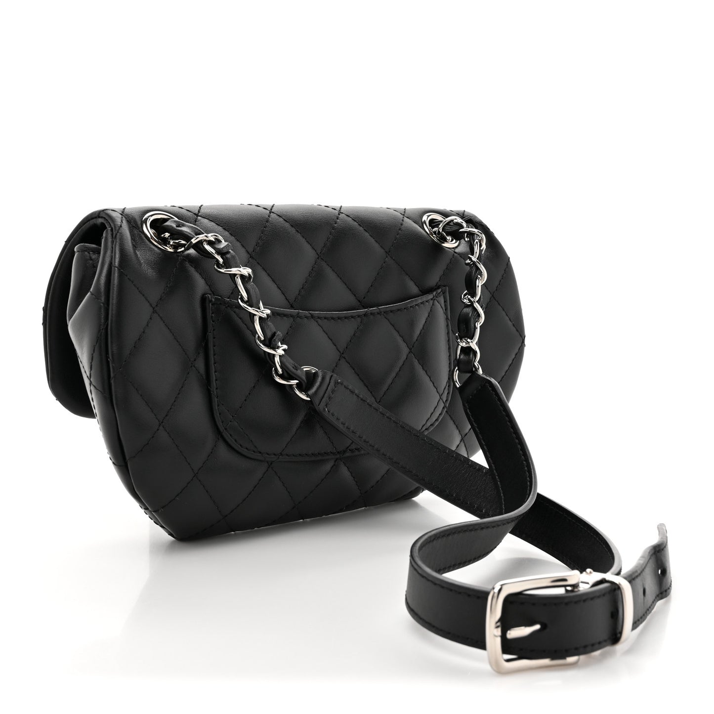 Calfskin Quilted CC Uniform Flap Belt Bag Black