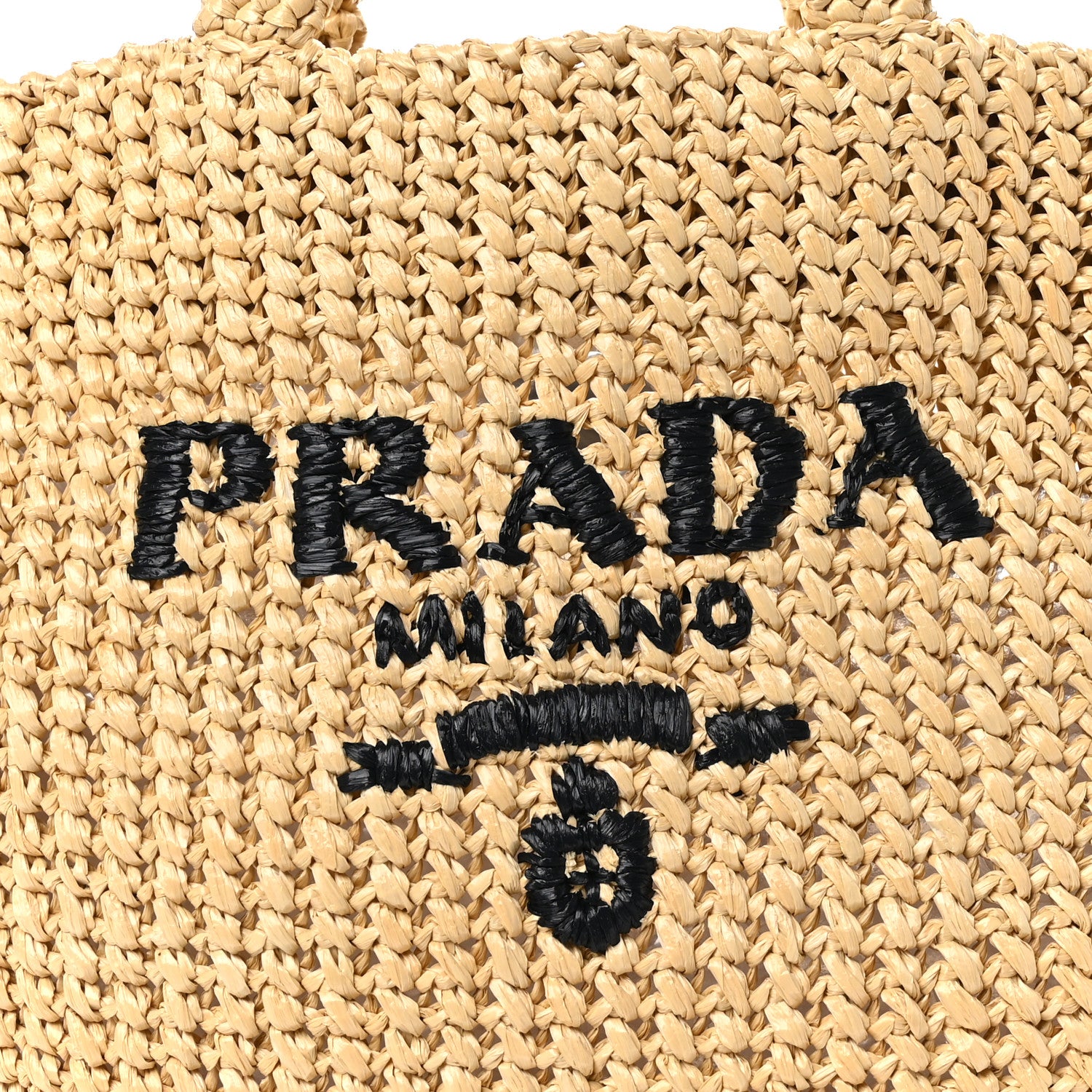 Prada Yarn Raffia Effect Crochet Embroidered Small Logo Tote Naturale 8 of 10