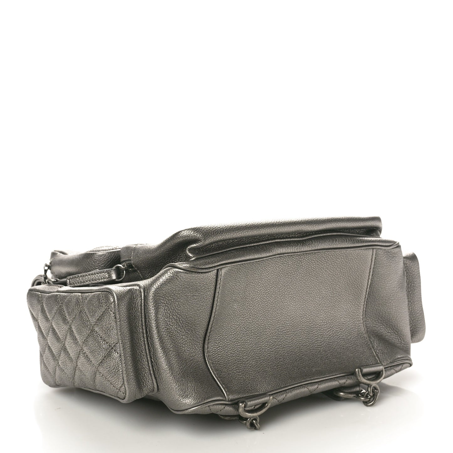 Metallic Grained Calfskin Quilted Large Casual Rock Backpack Charcoal