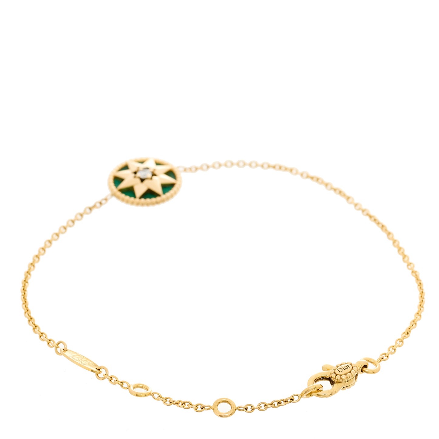 18K Yellow Gold Diamond Malachite Rose Des Vents Bracelet