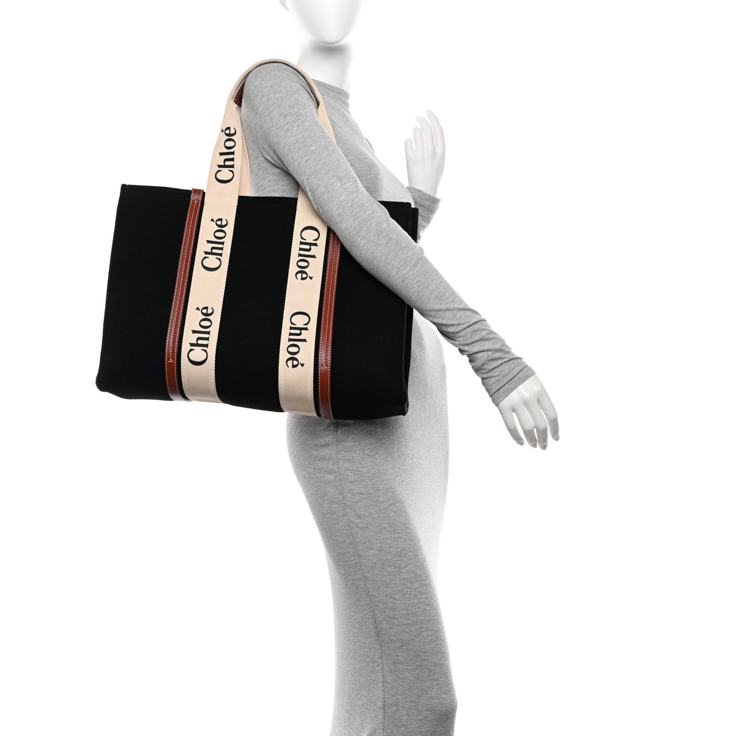 Felt Calfskin Large Woody Ribbon Tote Black