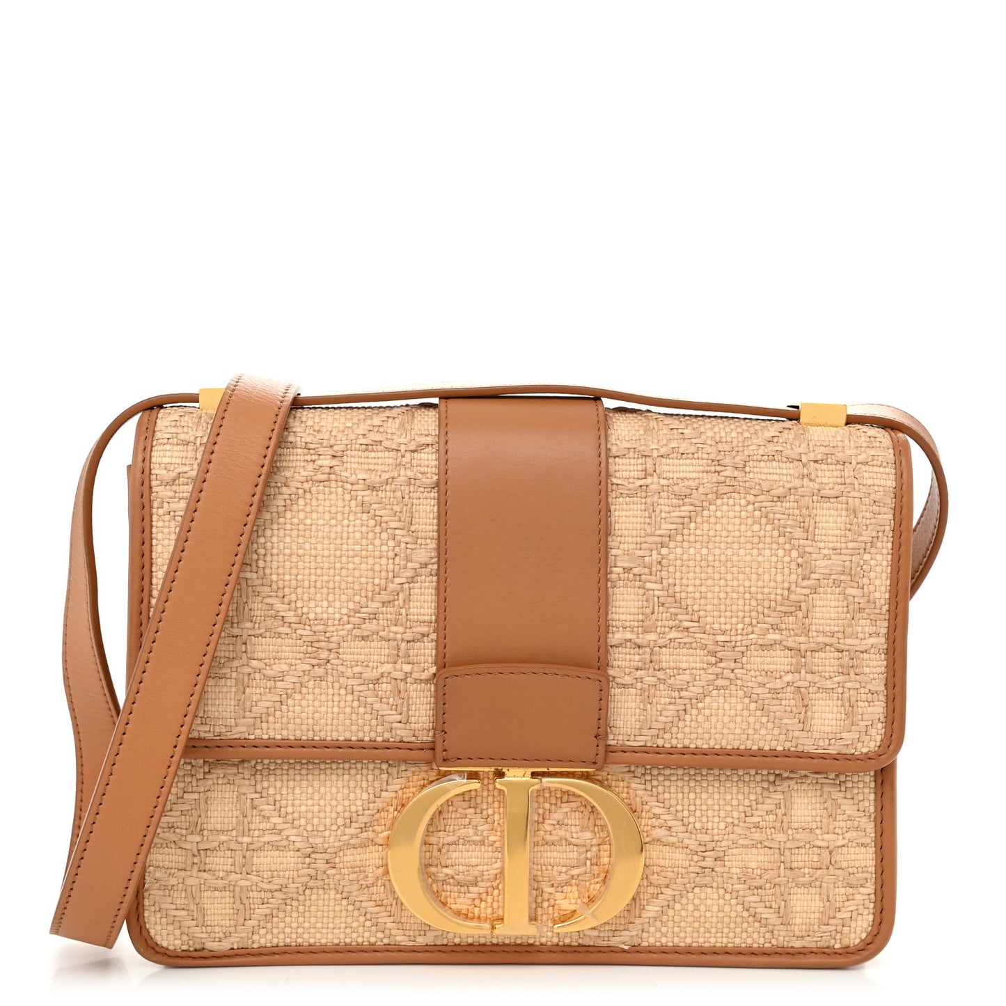 Raffia Calfskin 30 Montaigne Flap Bag Beige