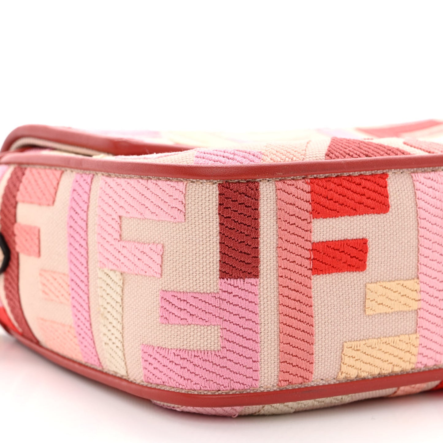 Canvas Vitello King FF Embroidered Baguette Rosa Quarzo Bloody Mary Multicolor