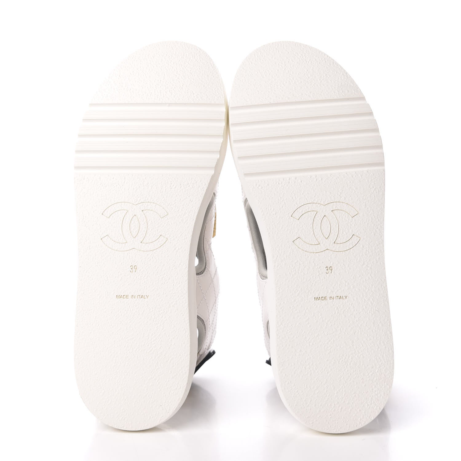 Chanel Goatskin Fabric Gladiator Sandals 39 White Light Grey Navy Blue 5 of 9