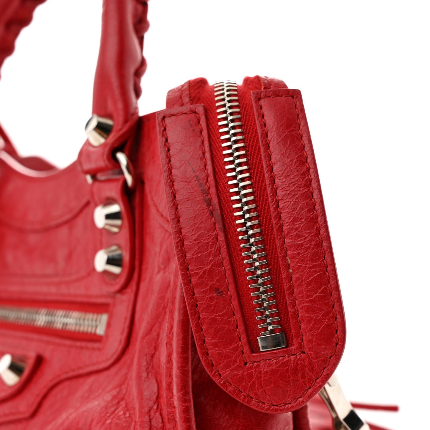 Agneau Classic Silver Hardware Mini City Logo Strap Red Black