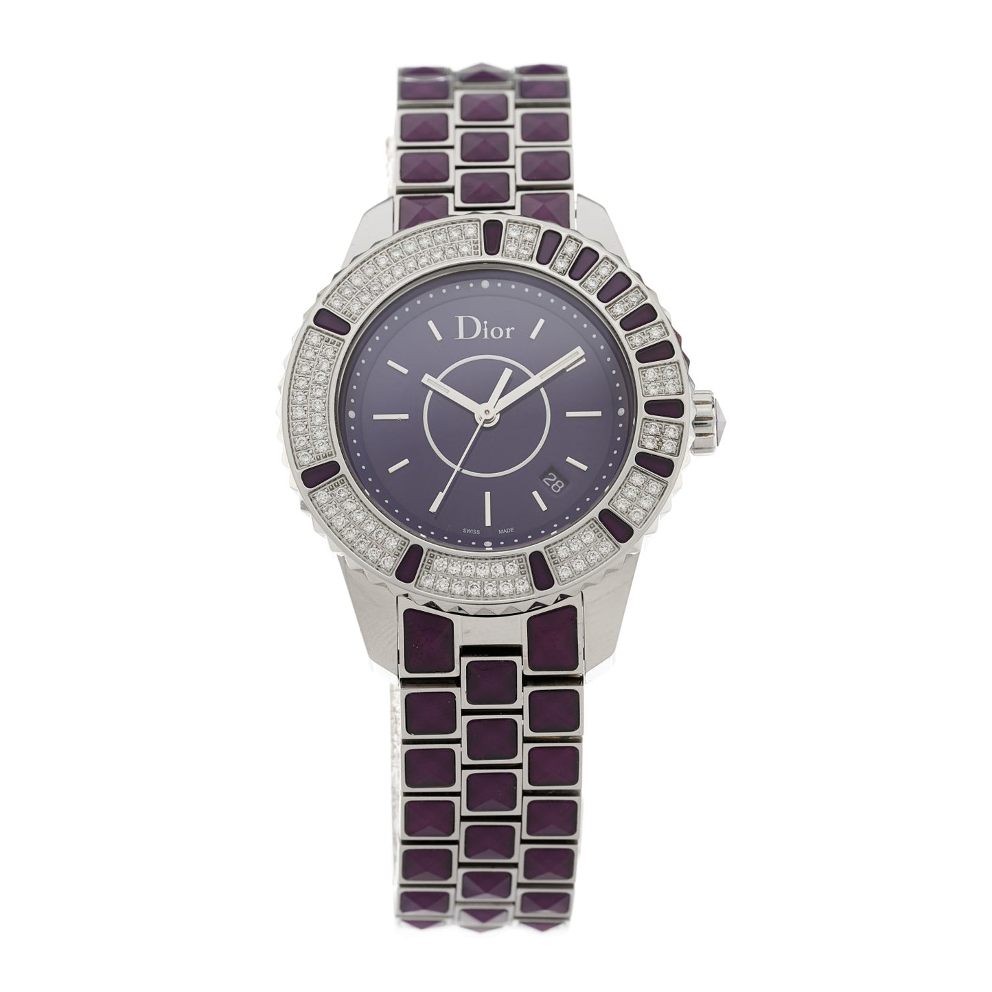Stainless Steel Diamond Sapphire 33mm Christal Quartz Watch Purple