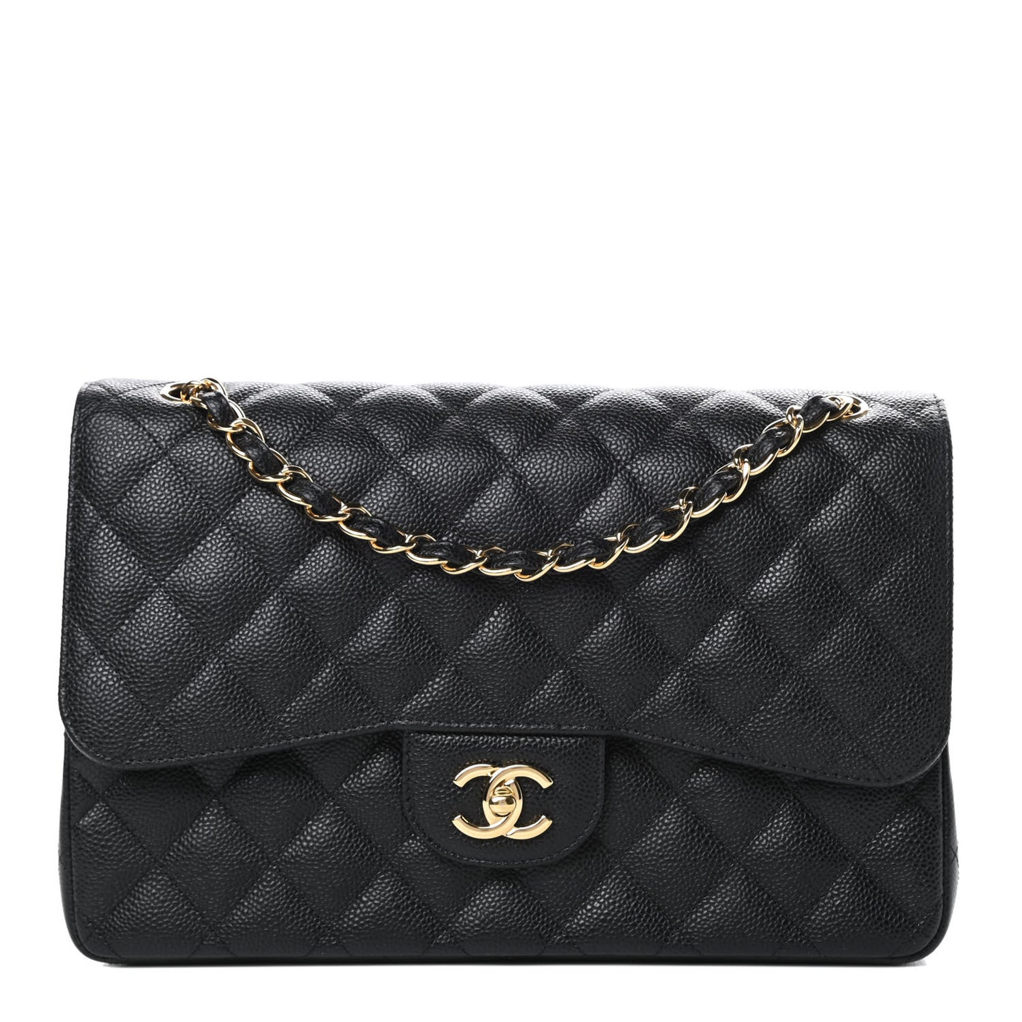 Caviar Quilted Jumbo Double Flap Black