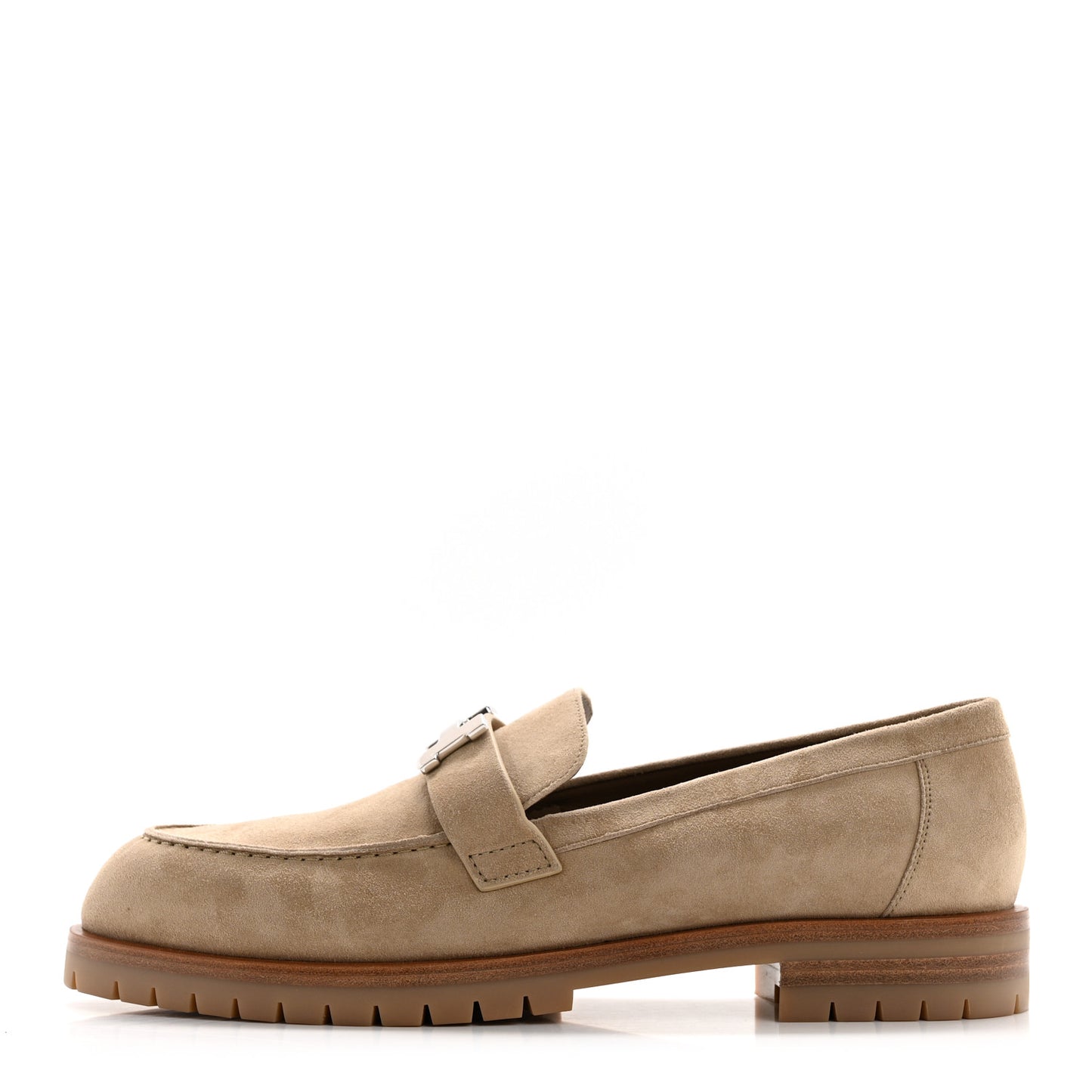 Suede Goatskin Womens Faubourg Loafers 41 Beige Argile