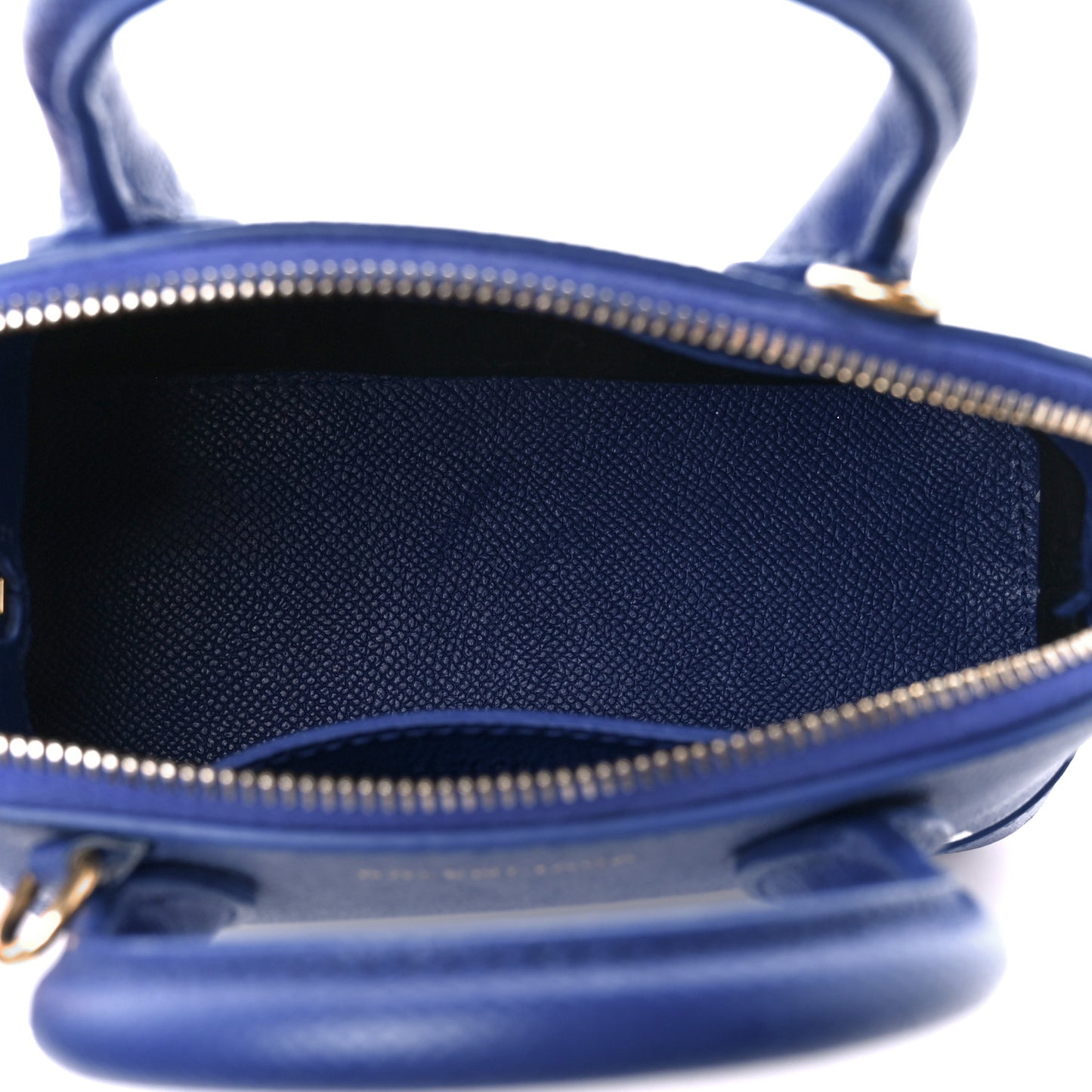 Signature Grained Calfskin Logo XXS Ville Top Handle Bag Bleu Roi White