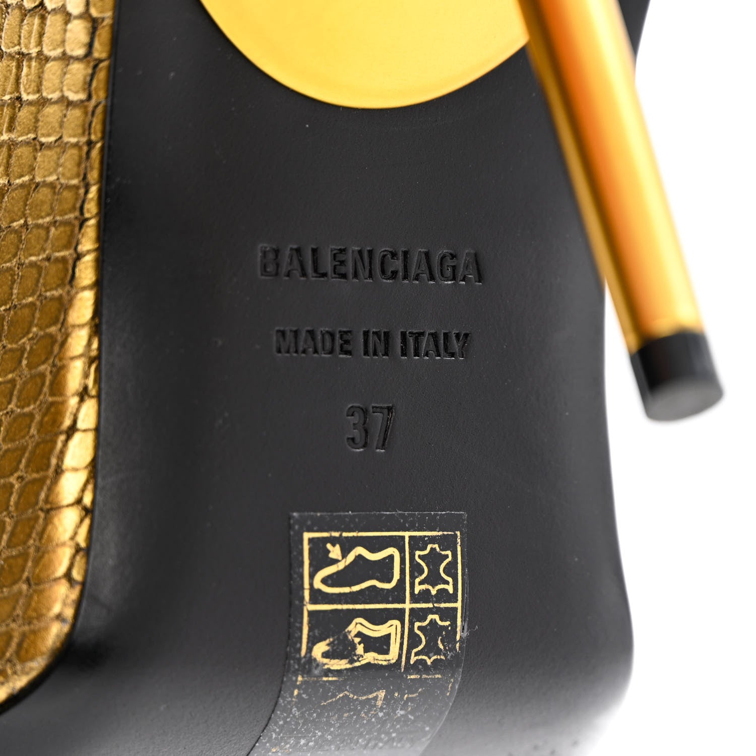 Balenciaga Metallic Calfskin Snakeskin Embossed Essex 110mm Pumps 37 Gold 7 of 13