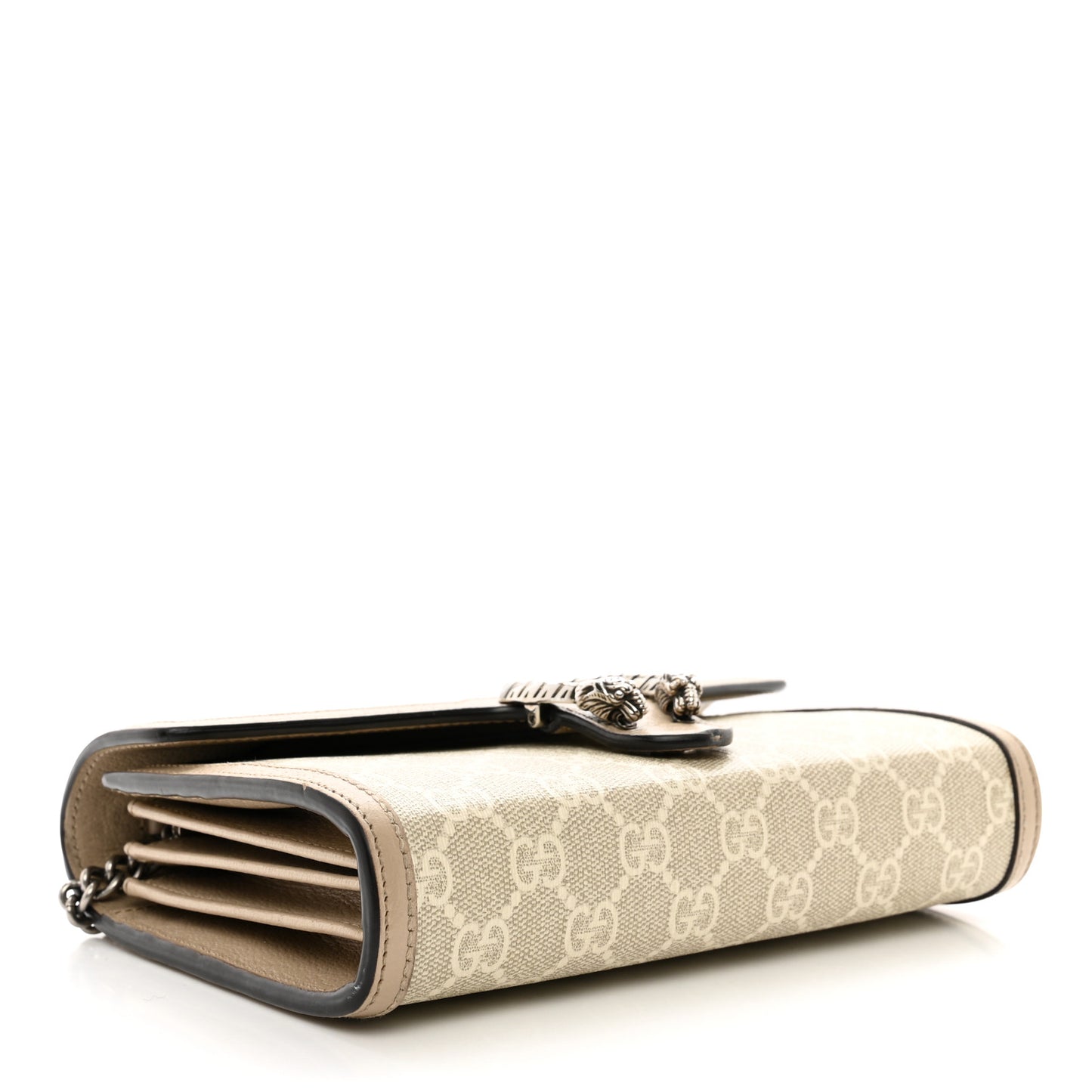 GG Supreme Monogram Textured Dollar Calfskin Mini Dionysus Chain Wallet Beige Mystic White Oatmeal