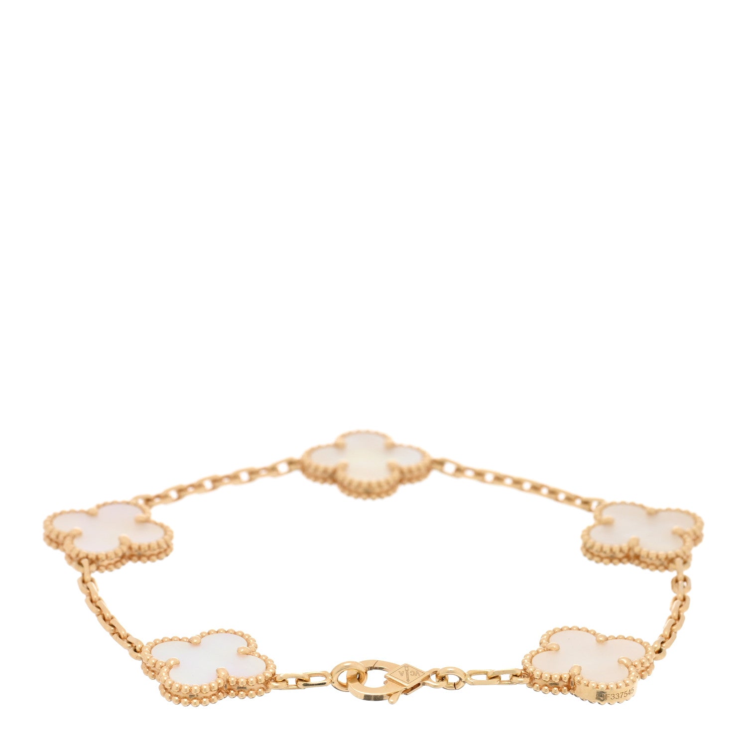 Van Cleef & Arpels 18K Yellow Gold Mother of Pearl 5 Motifs Vintage Alhambra Bracelet 2 of 3