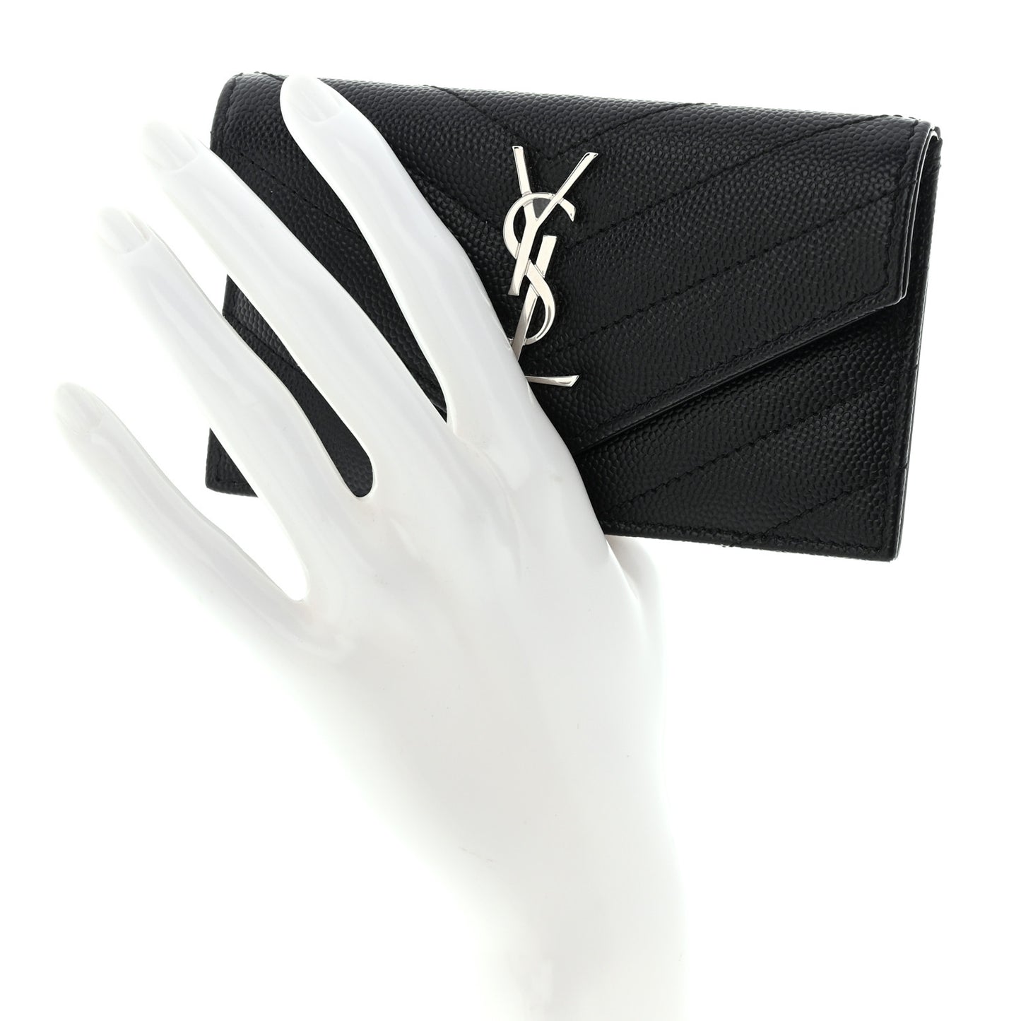 Grain De Poudre Matelasse Chevron Monogram Compact Wallet Black