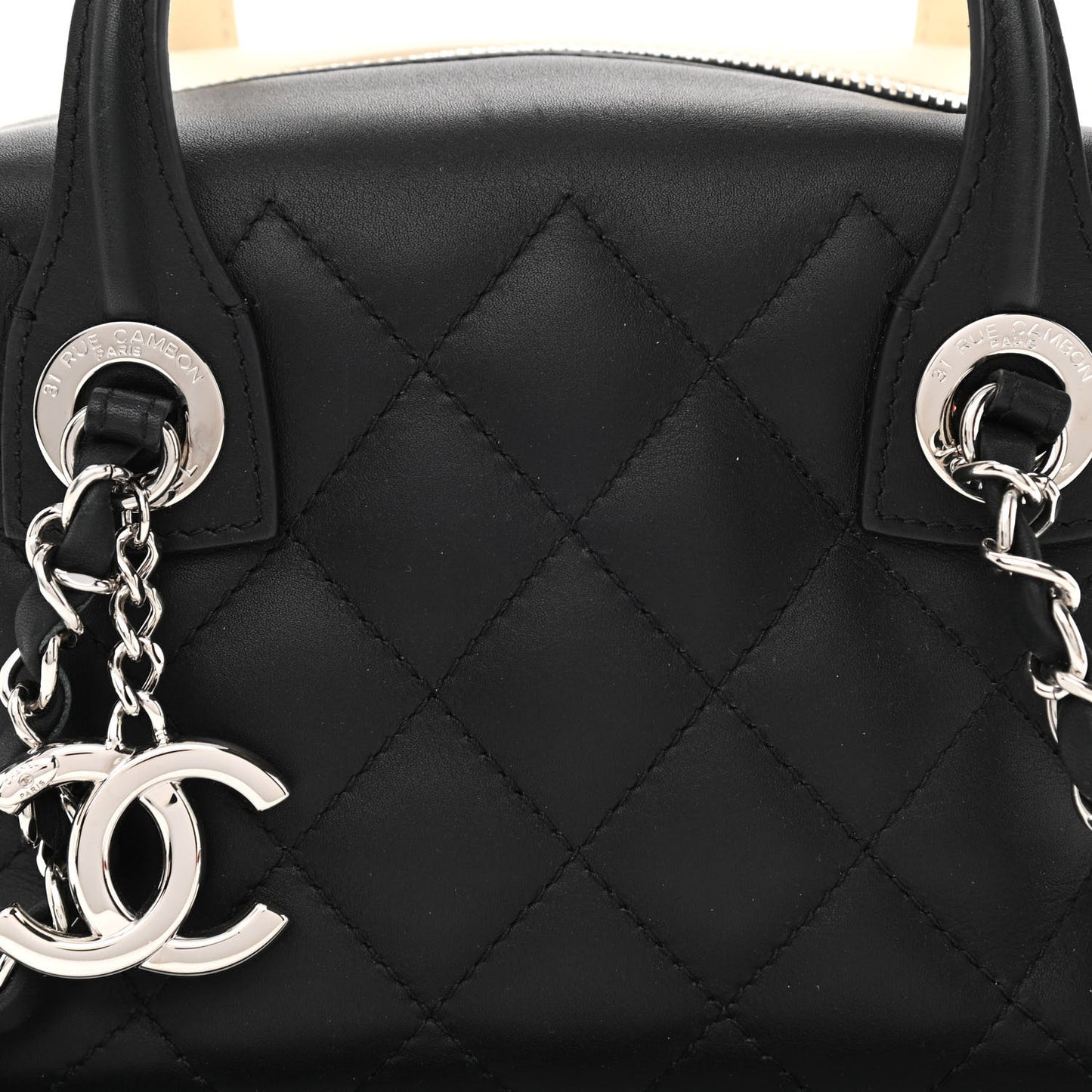 Calfskin Quilted Feather Weight Bowling Bag Black Ivory