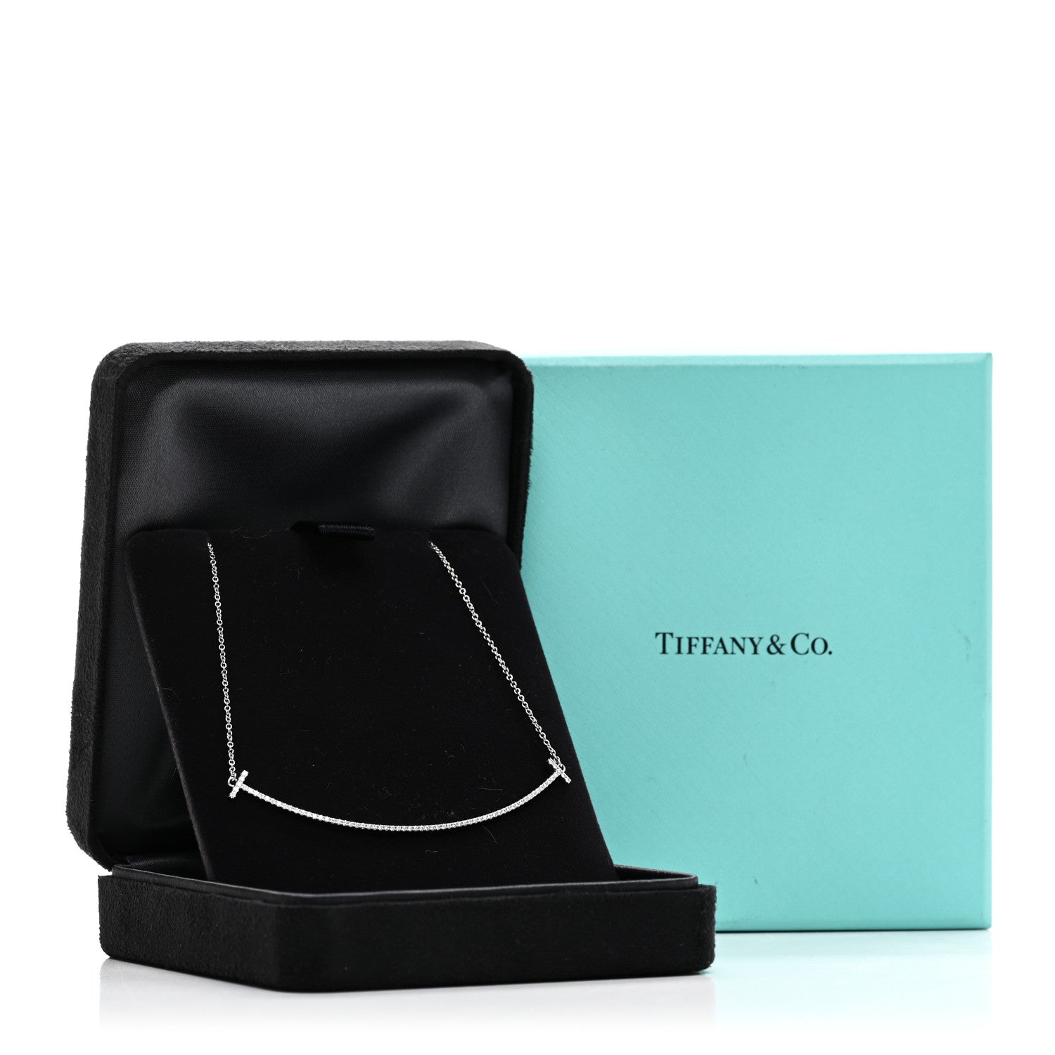 Tiffany 18K White Gold Diamond Large T Smile Pendant Necklace 5 of 5