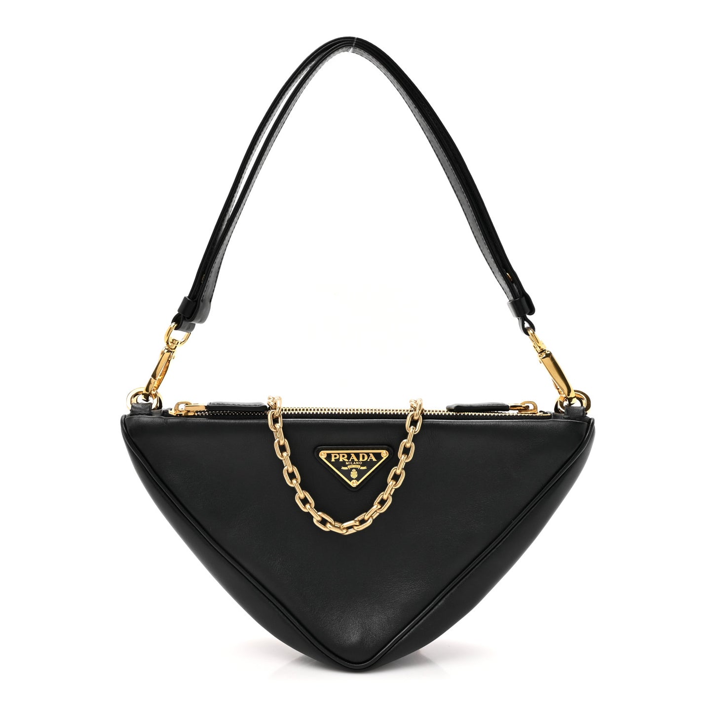 Jacquard Calfskin Triangolo Symbole Embroidered Mini Triangle Double Bag Black Ciliegia