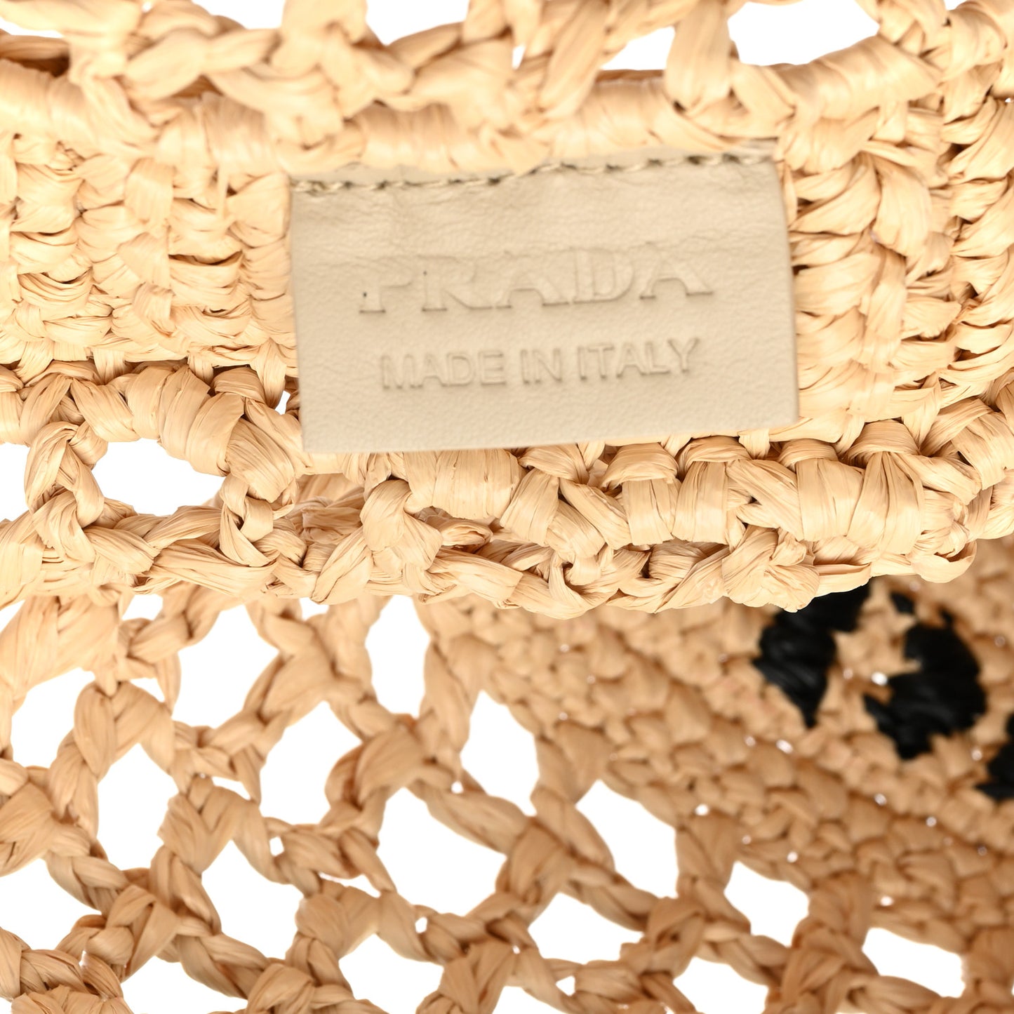 Yarn Raffia Effect Crochet Logo Embroidered Tote Bag Naturale