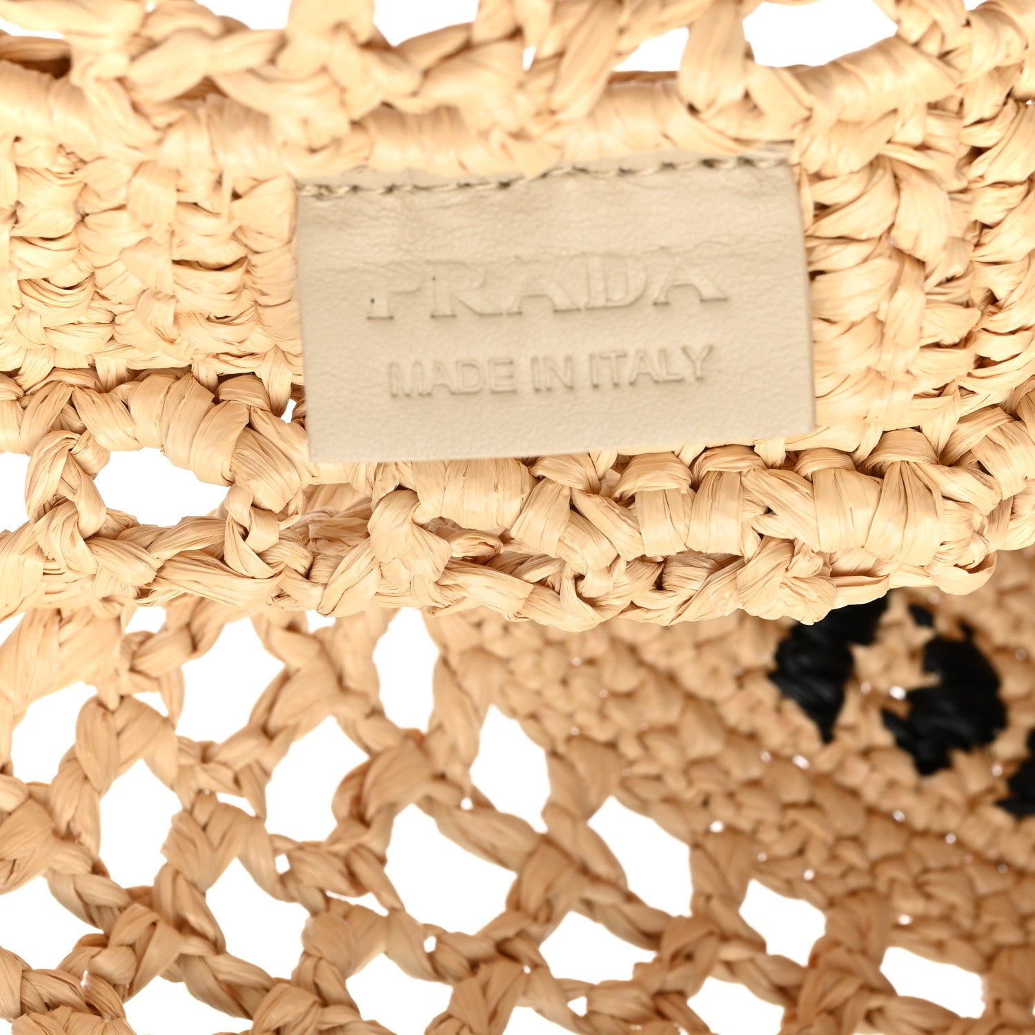 Prada Yarn Raffia Effect Crochet Logo Embroidered Tote Bag Naturale 6 of 8