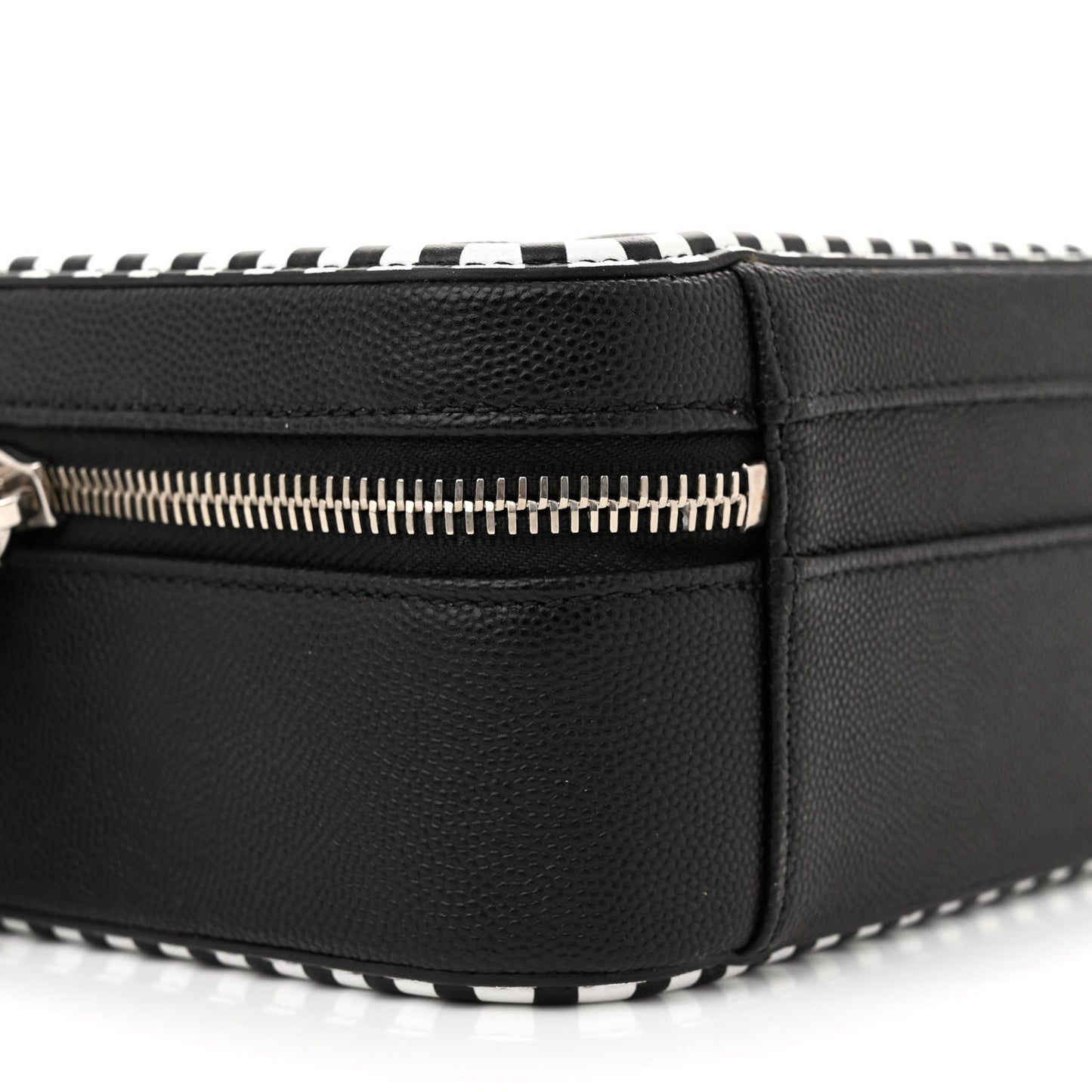 Caviar Quilted Striped Medium CC Filigree Vanity Case Black White
